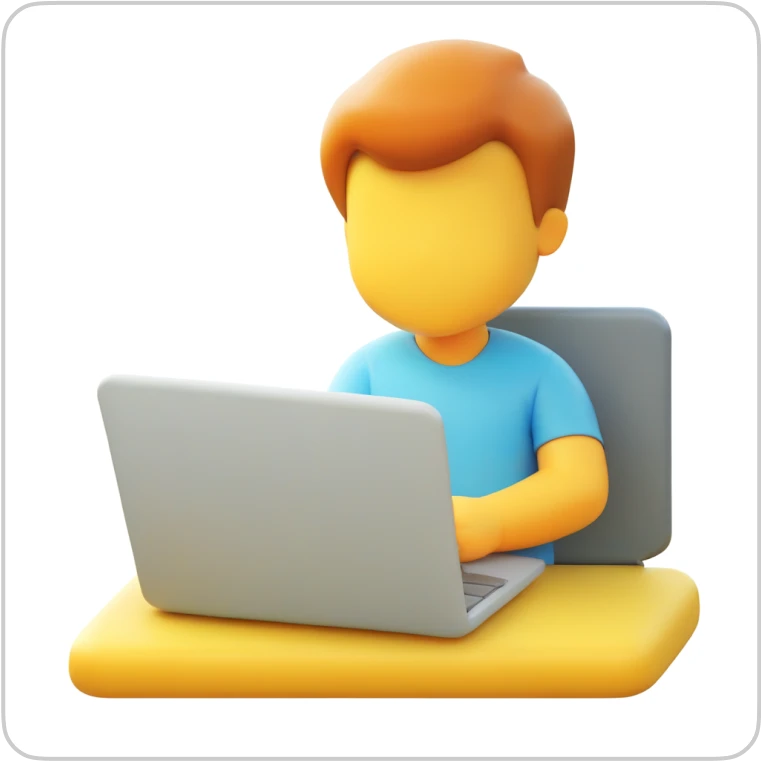 Boy working on laptop on plain background 3D Fluency