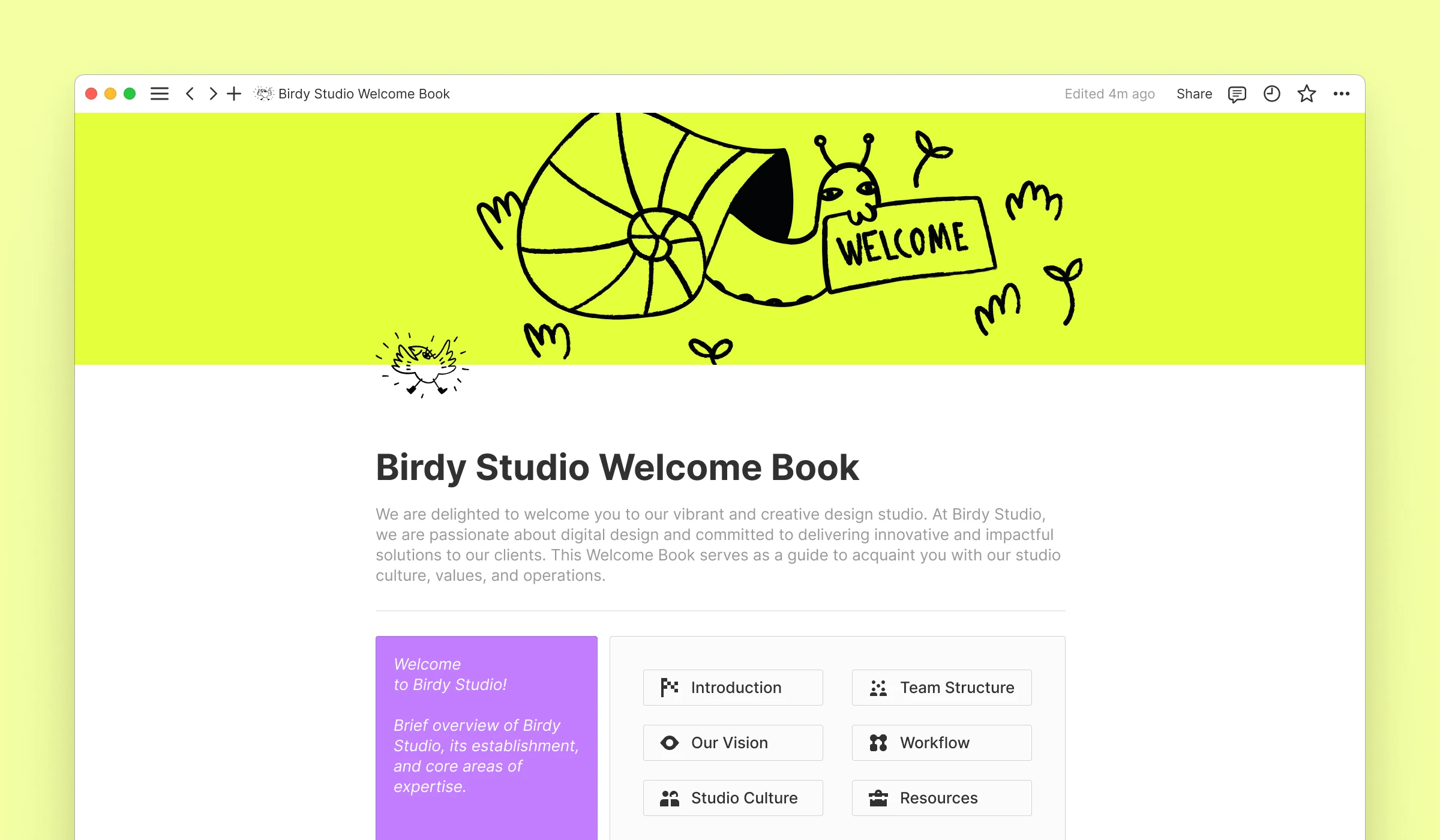 welcome book notion document