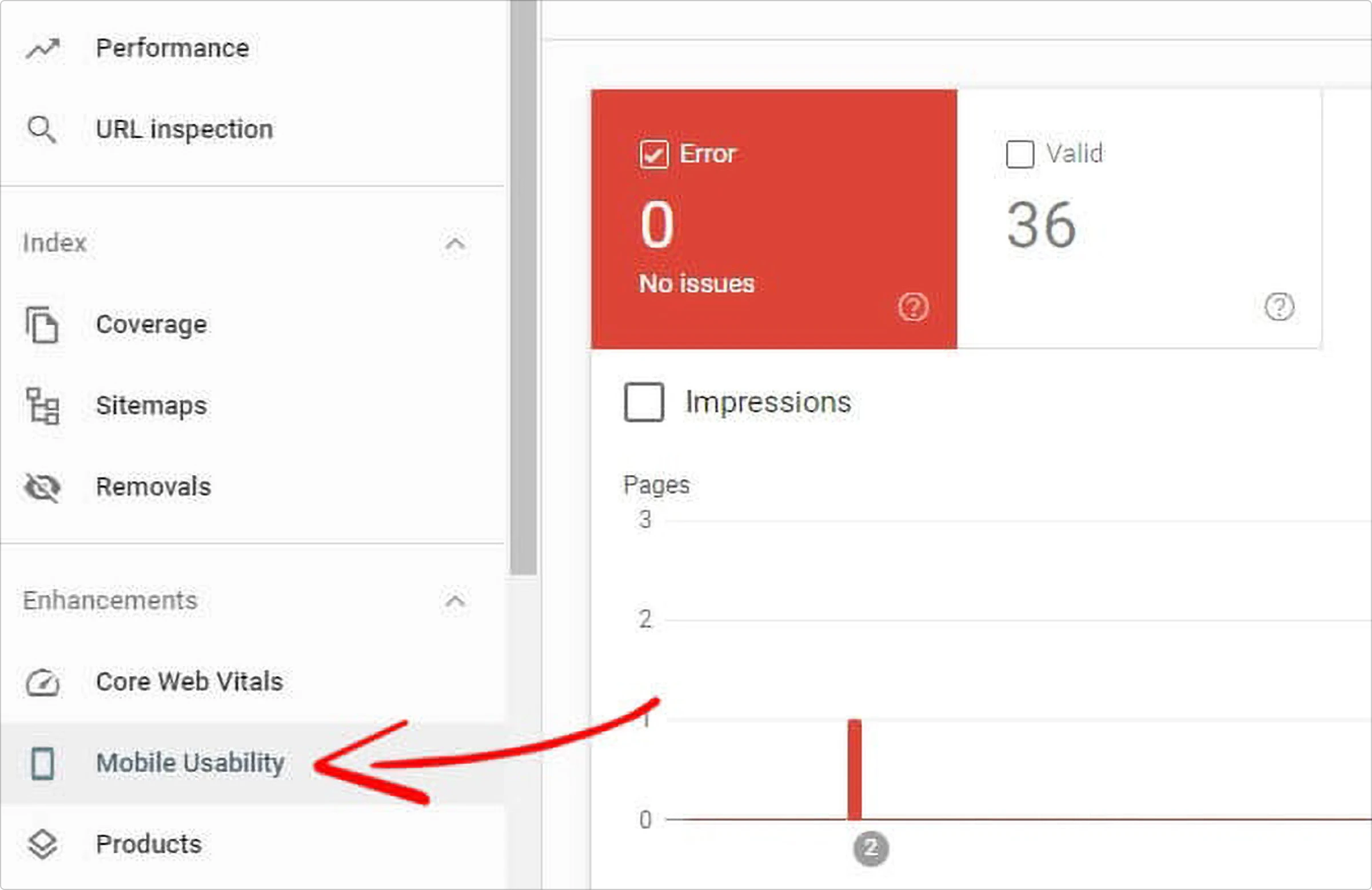 Google Search Console Mobile Usability section