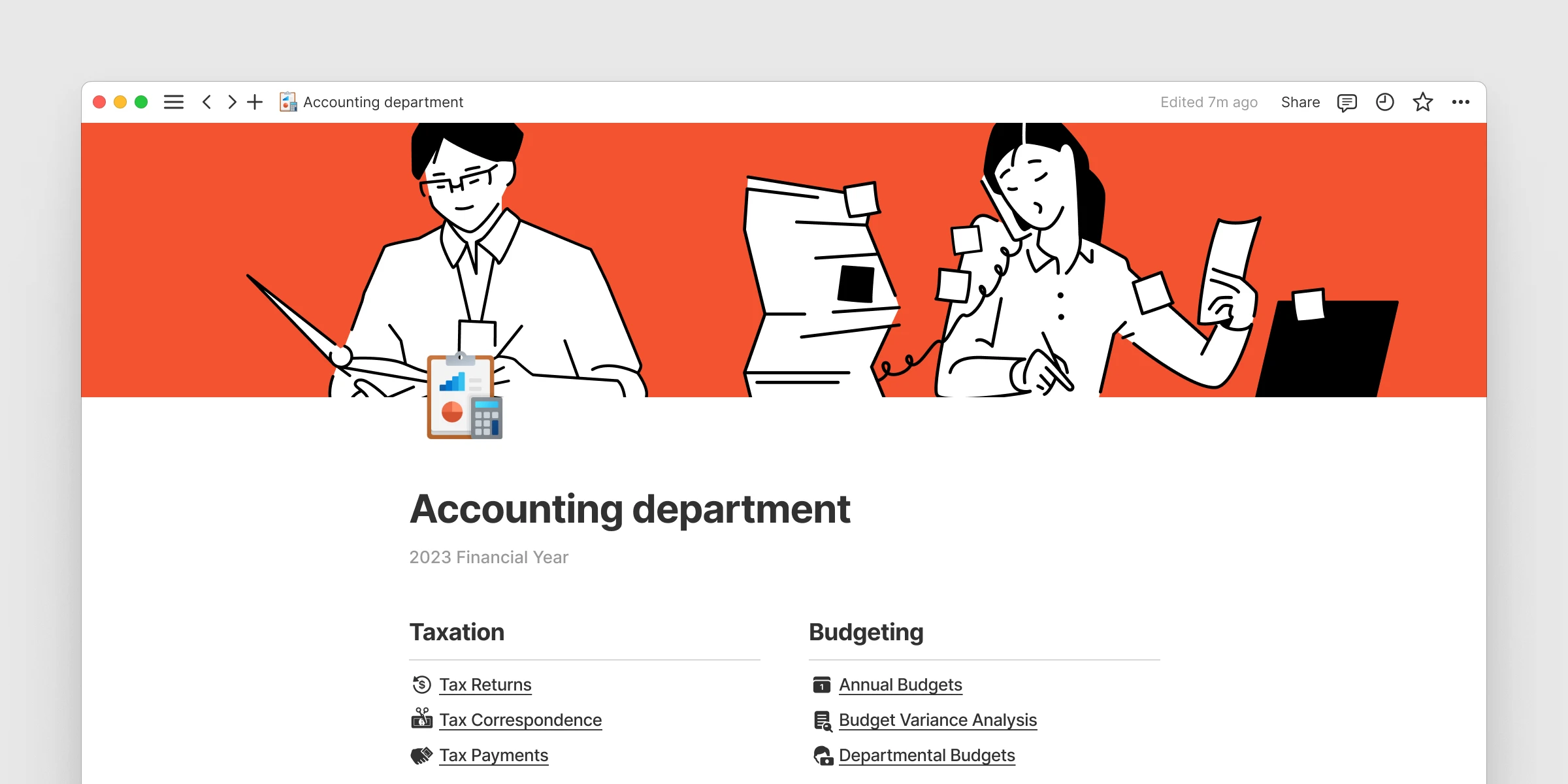 accounting department notion template