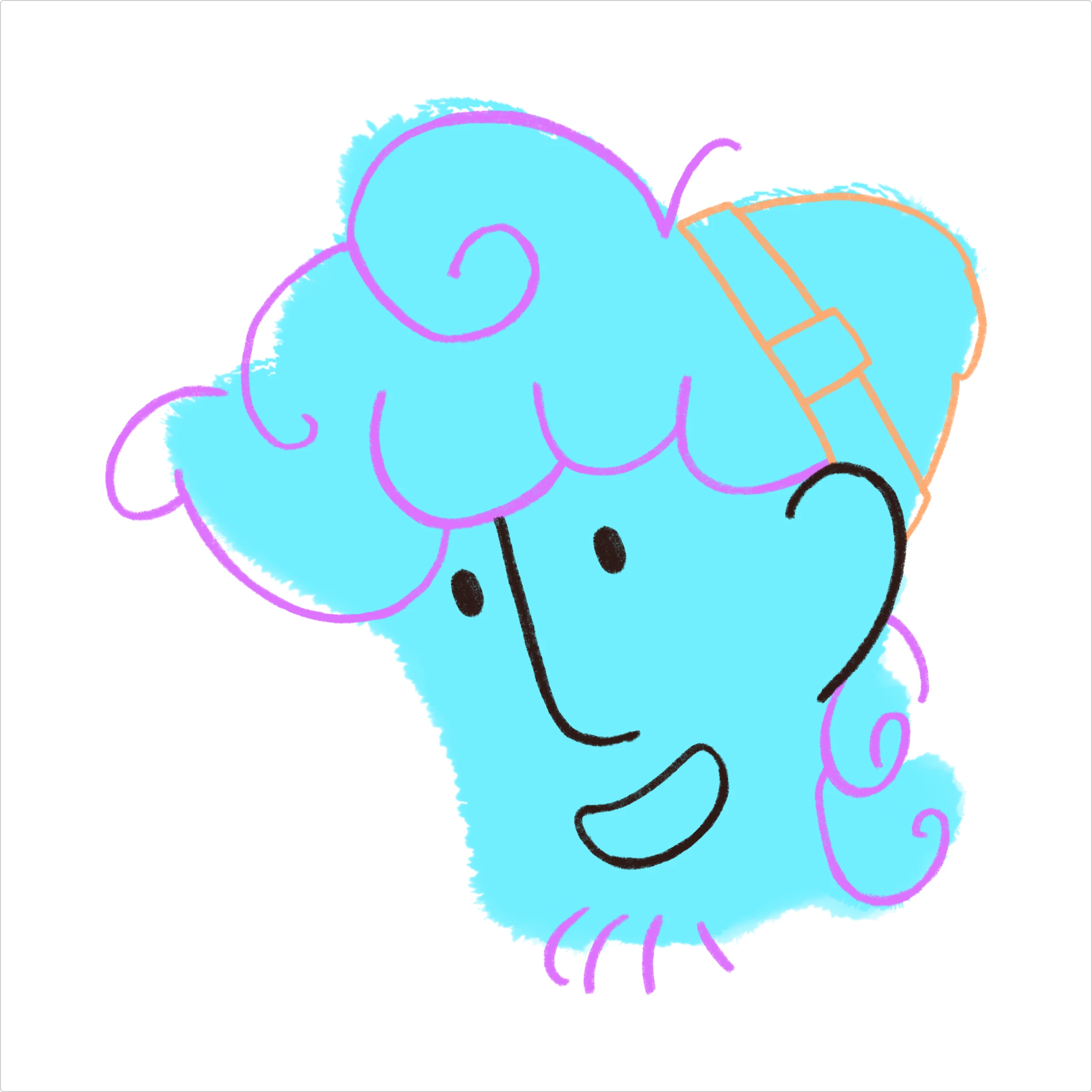 Blobby illustration Curly Haired Man Hat