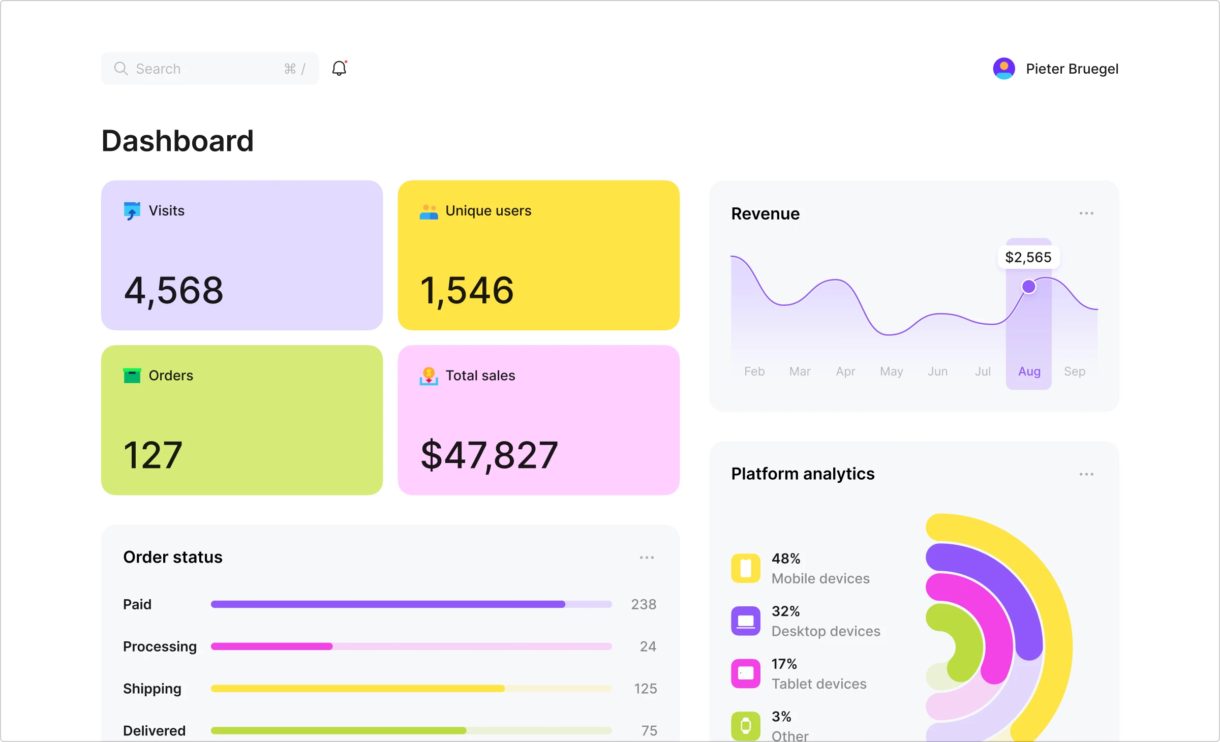 Desktop dashboard UI concept closeup