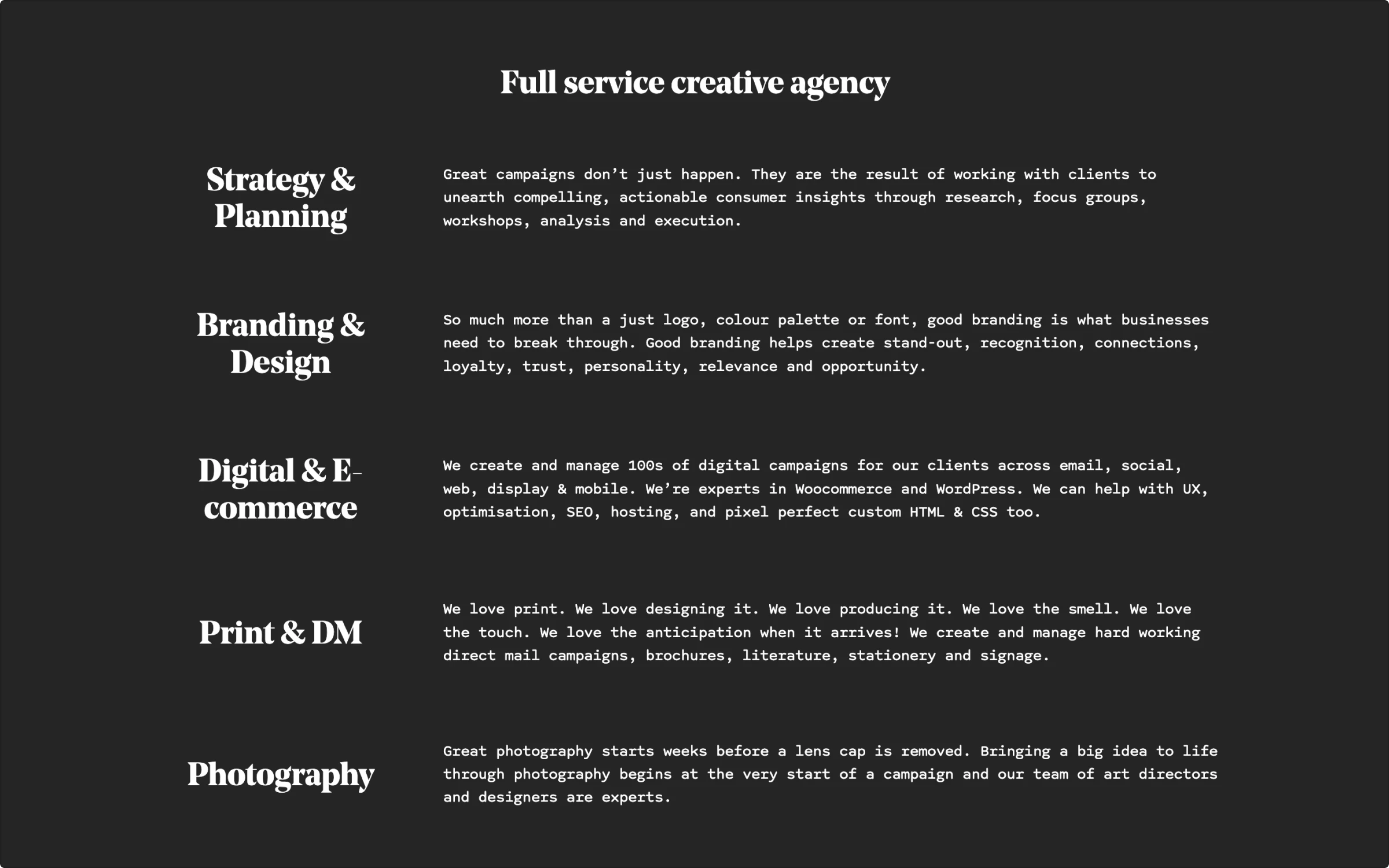 House Creative website with a lot of bold typography