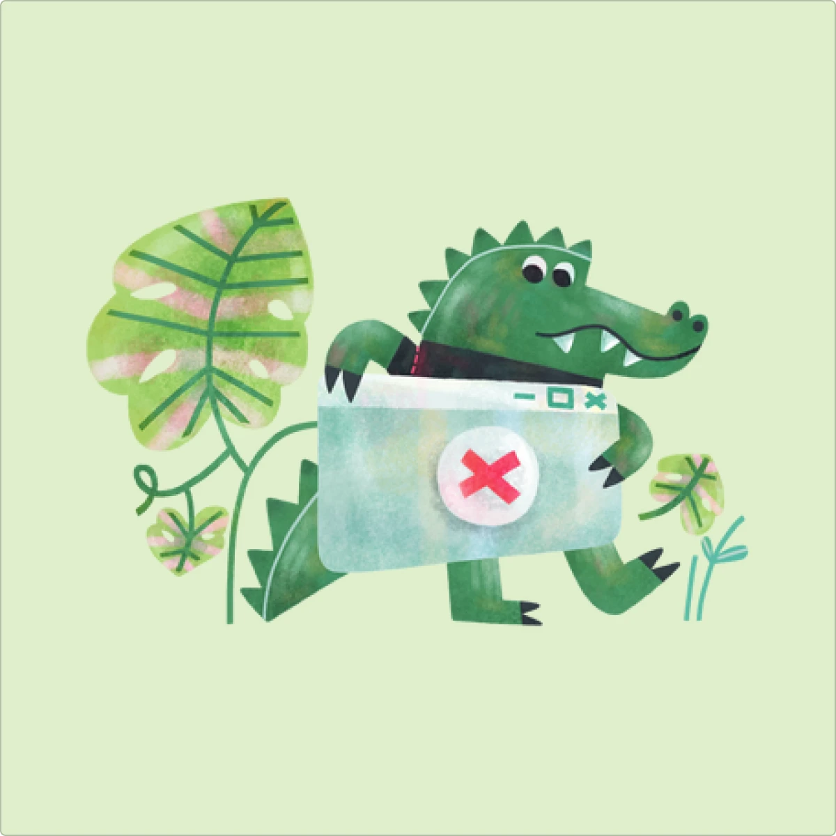 Jungle illustration Alligator holding a pop-up window