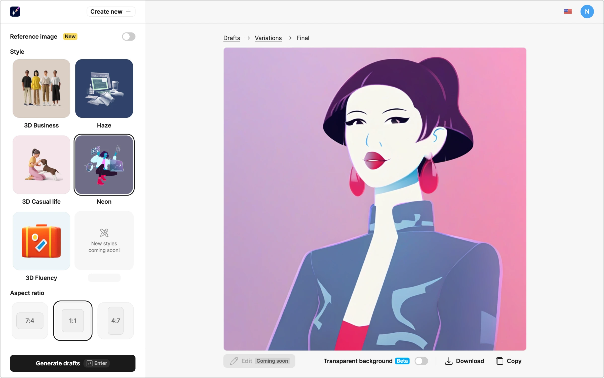 Result of profile illustrations in Illustration Generator with background