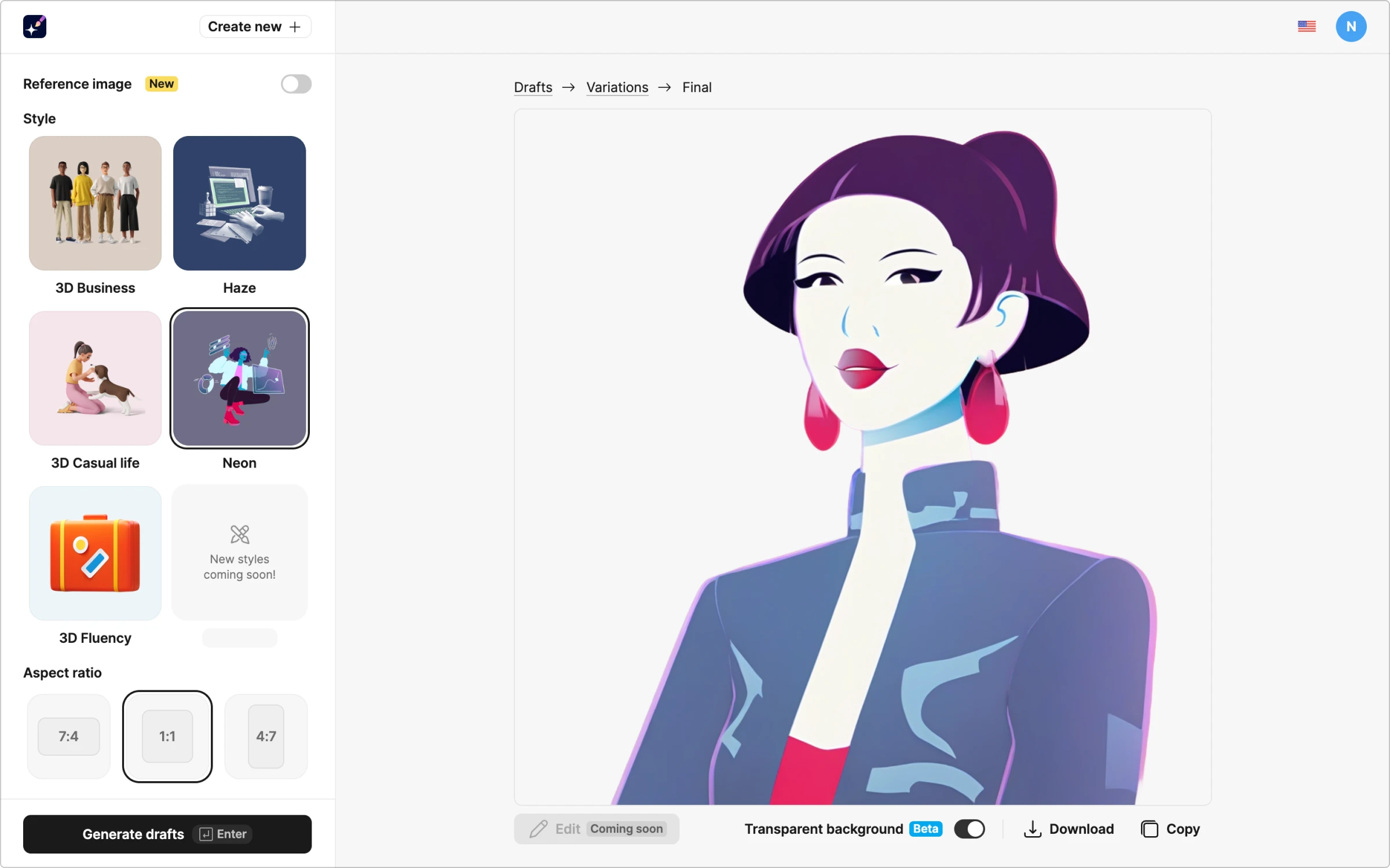 Result of profile illustrations in Illustration Generator with background removed