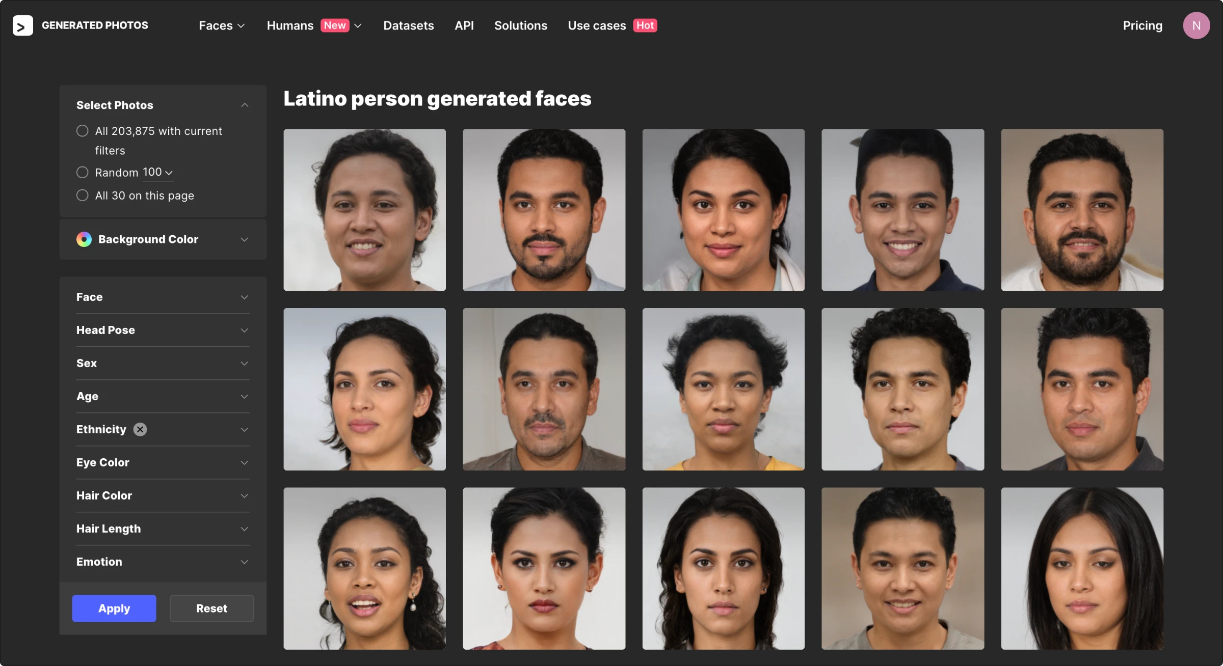 Results of latino person generated faces