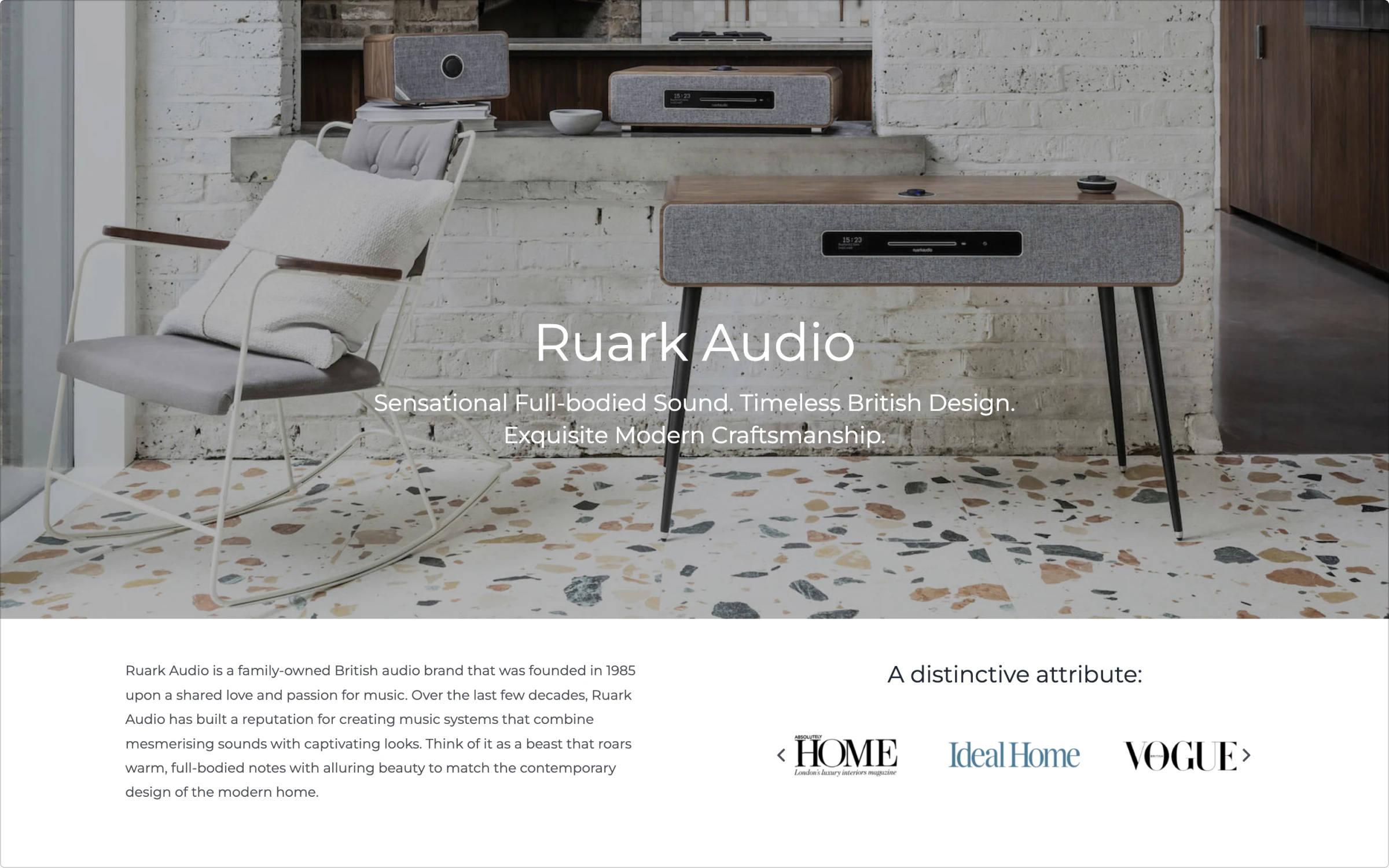 Ruark Audio website hero block