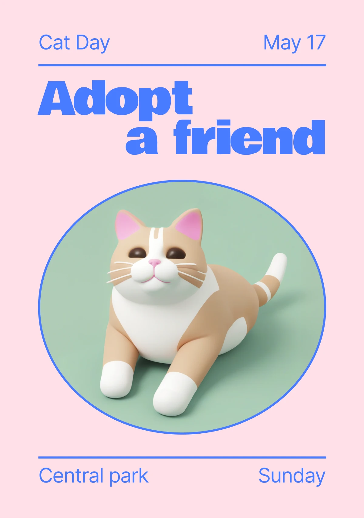 Event poster design concept with 3D Casual life generated cute cat — second option