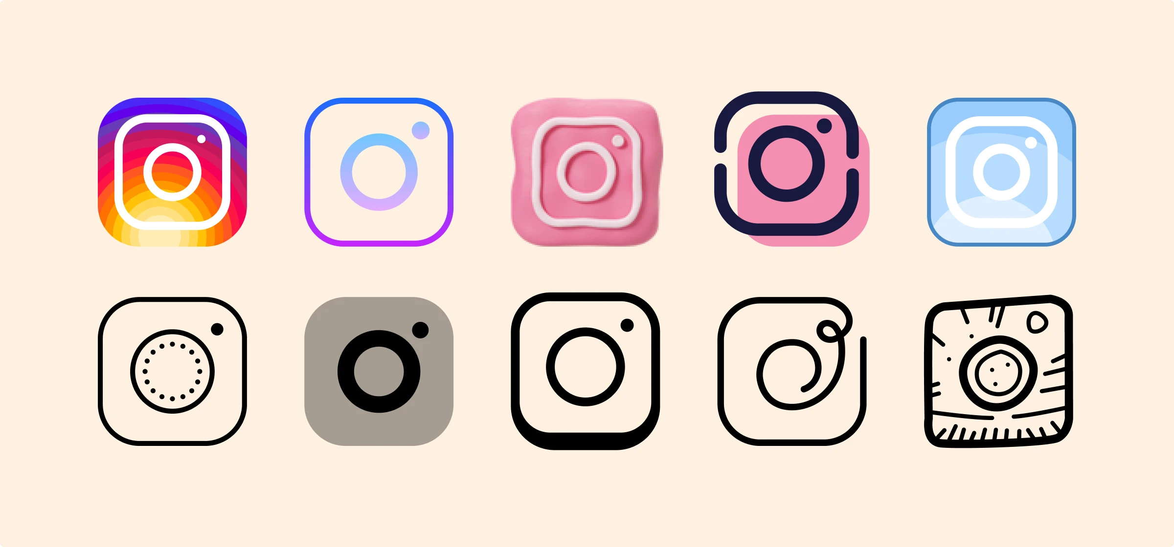 Instagram icon in different design styles