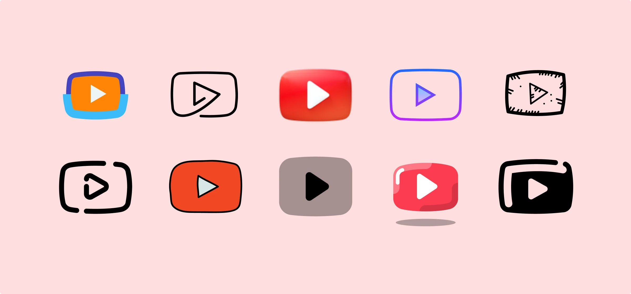 YouTube icon in different design styles