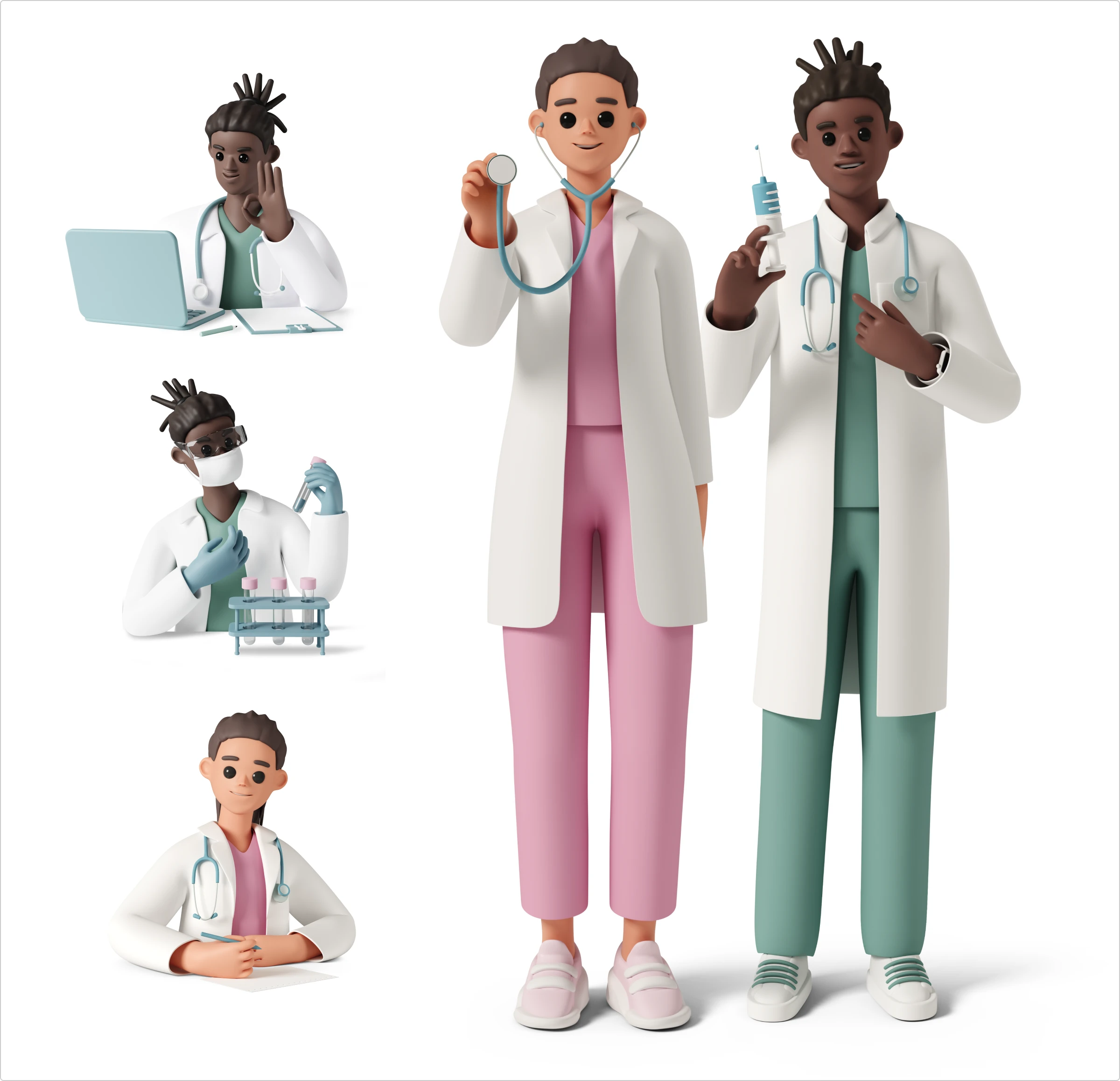 illustrations of doctors for a medical app in 3d casual life style