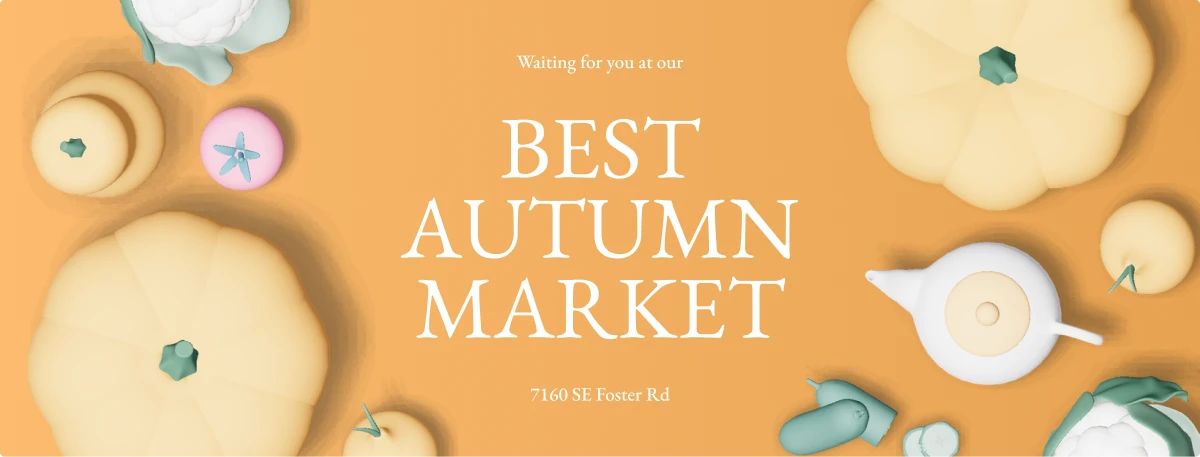 Autumn market Facebook cover with pumpkin 3D model made in Mega Creator