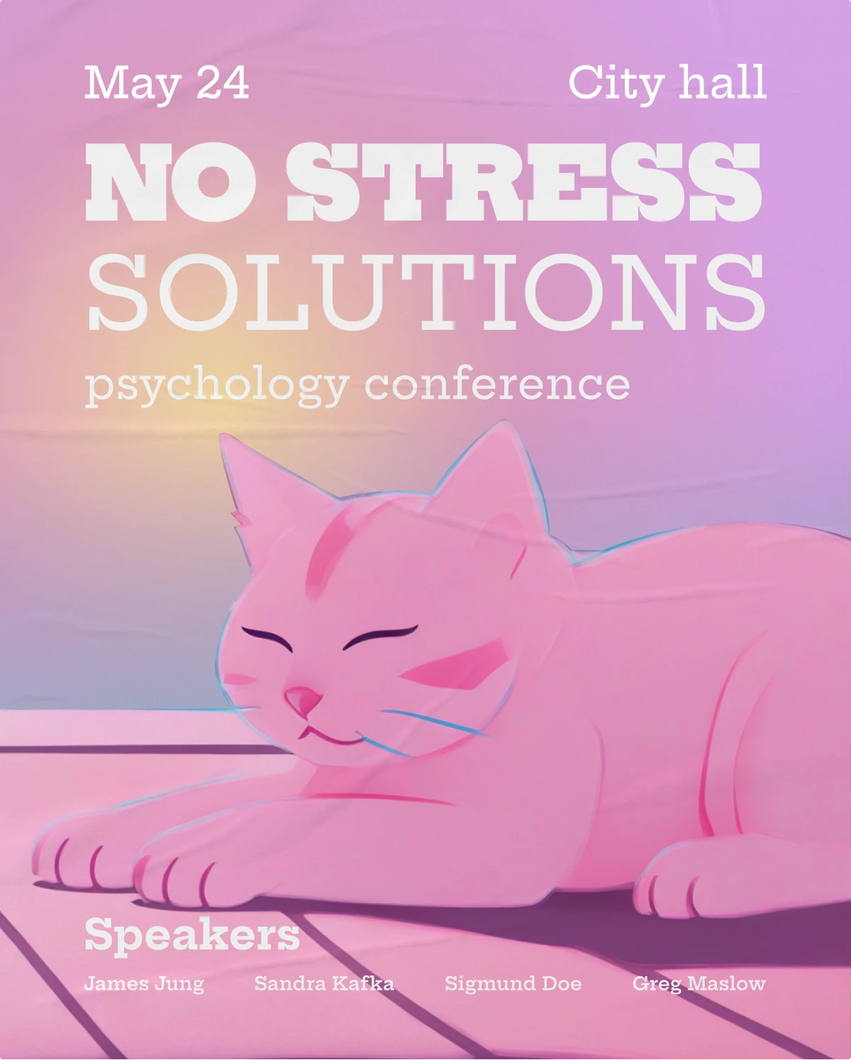 Conference promo poster design concept with Neon generated cat sleeping