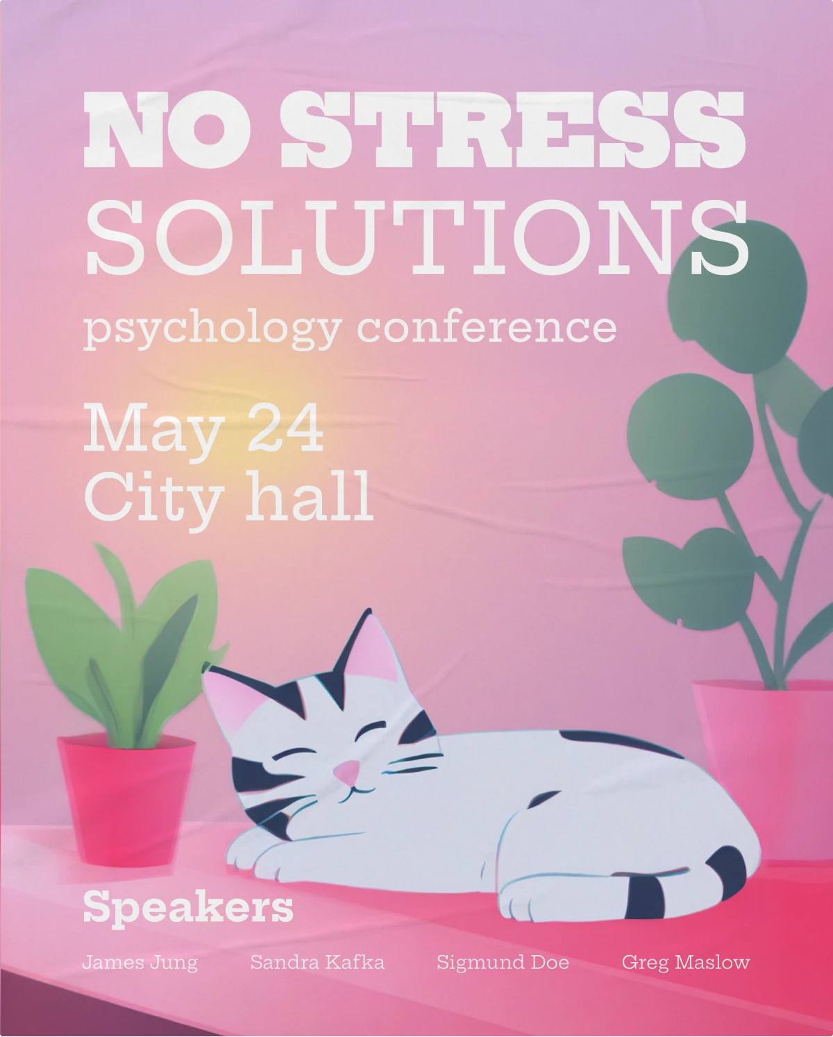 Conference promo poster design concept with Neon generated cat sleeping — option 2