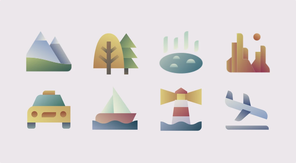 Deco color travel icons