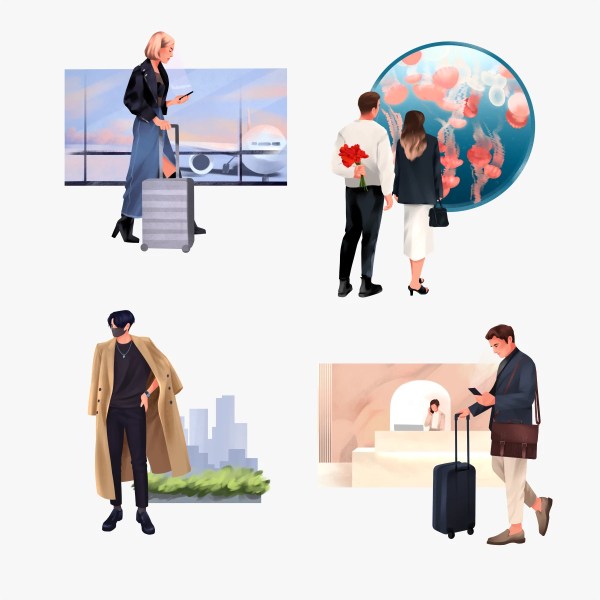 Demure travel illustrations