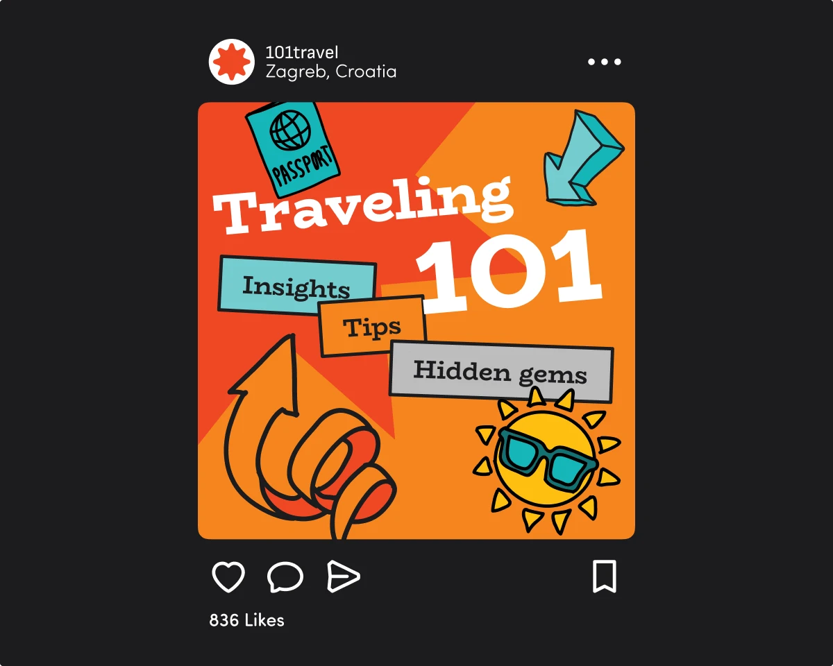 Doodle travel icons in social media post