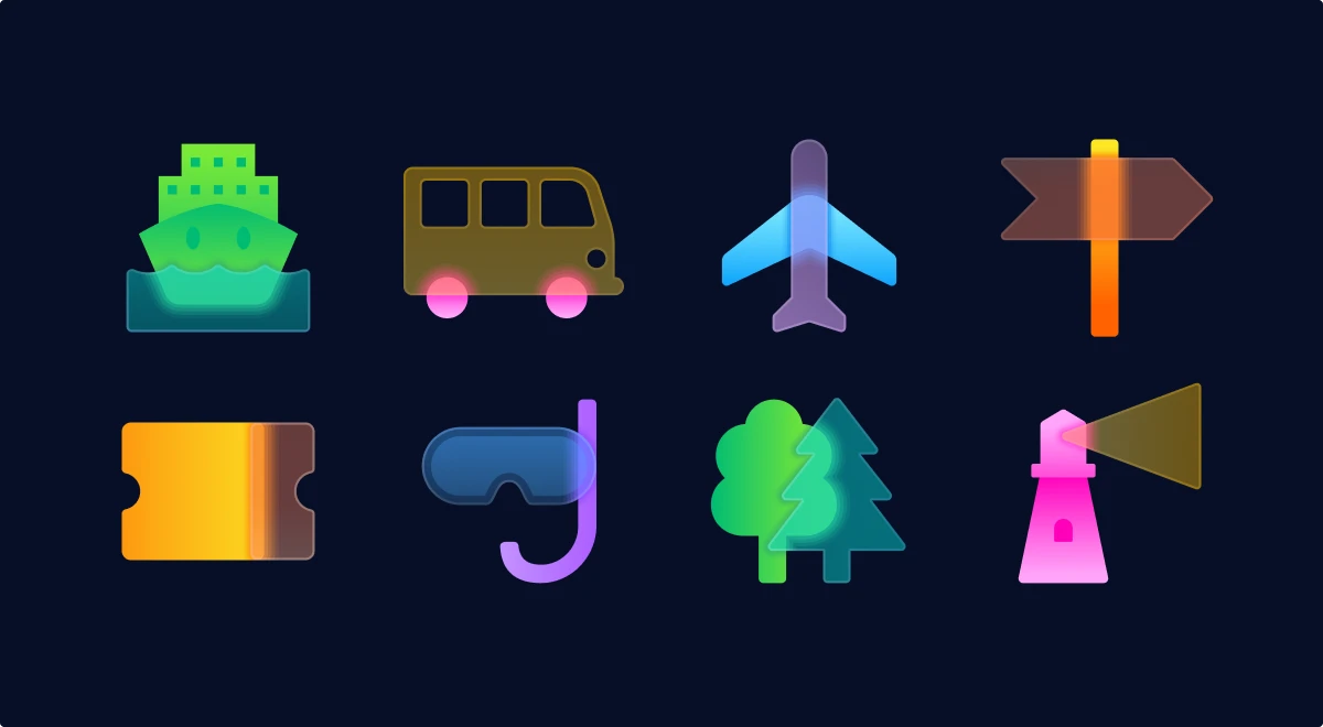 Glassmorphism travel icons