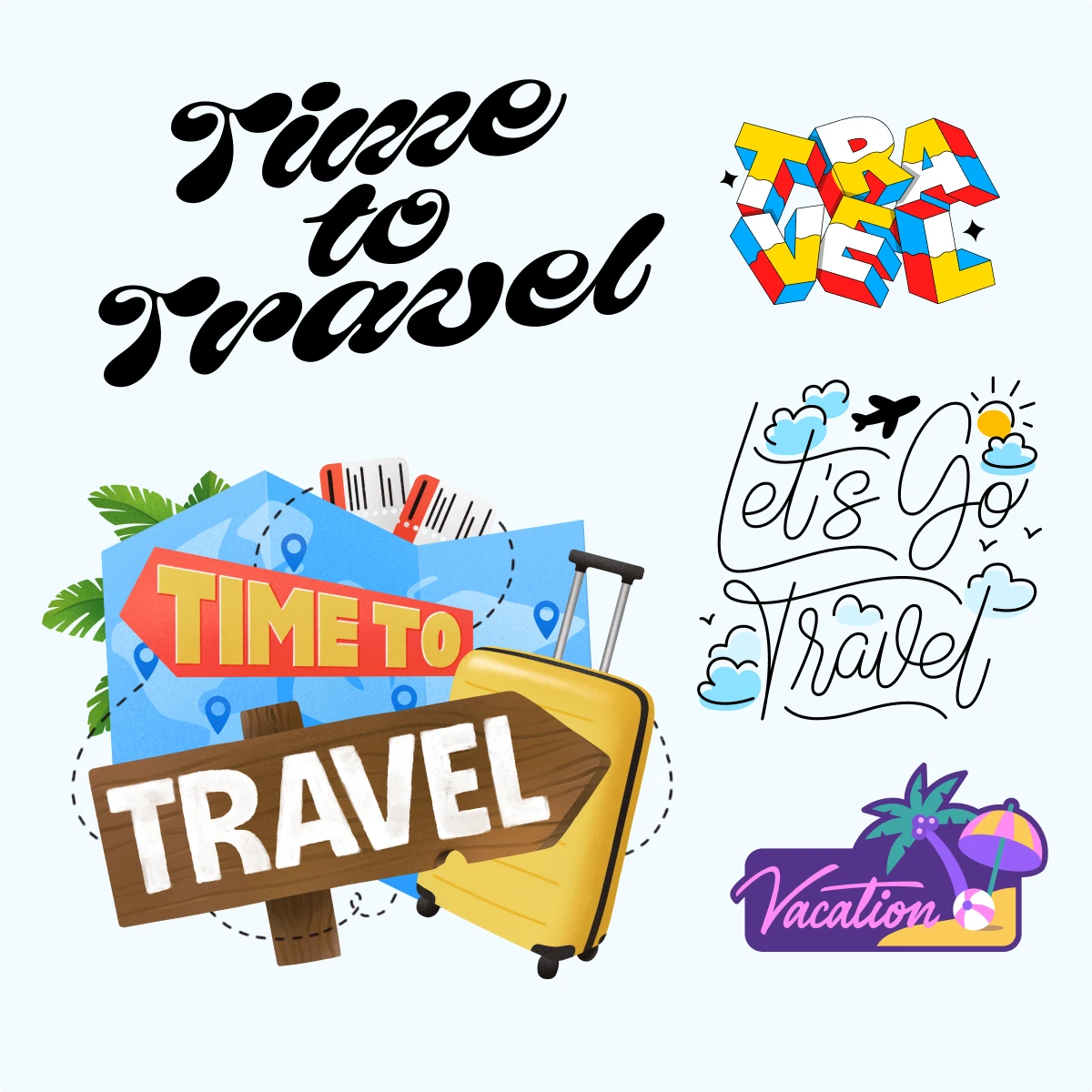 Lettering travel illustrations