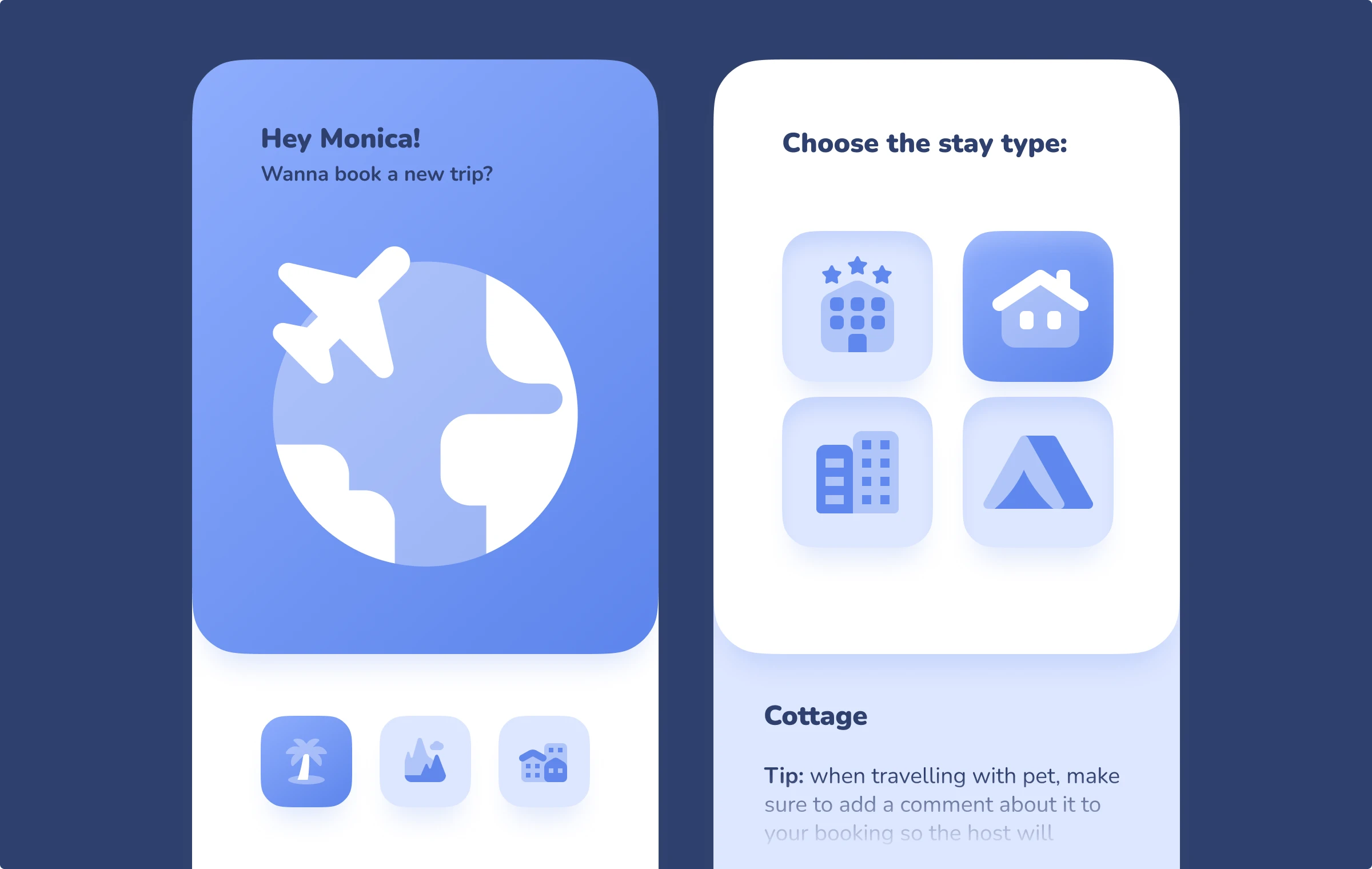 Plumpy tourism icons in mobile tour booking app UI concept