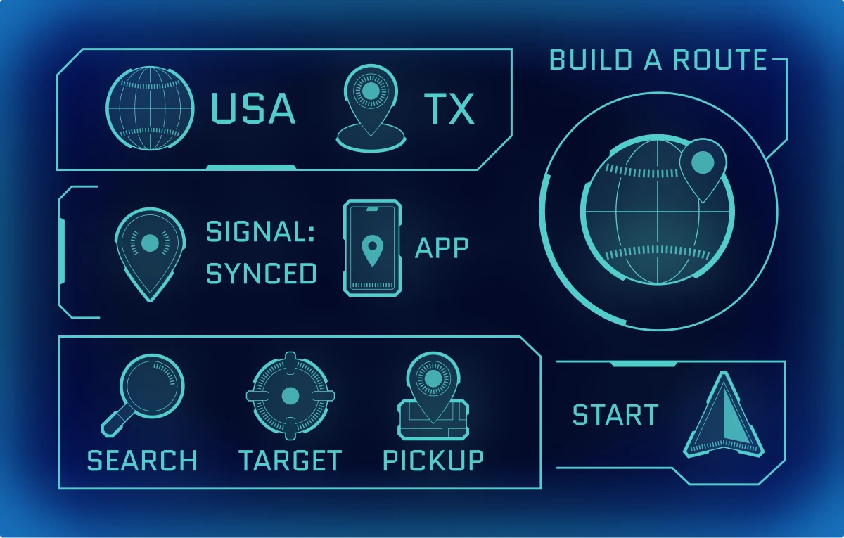 Sci-Fi location icons in the cyber navigation dashboard design concept