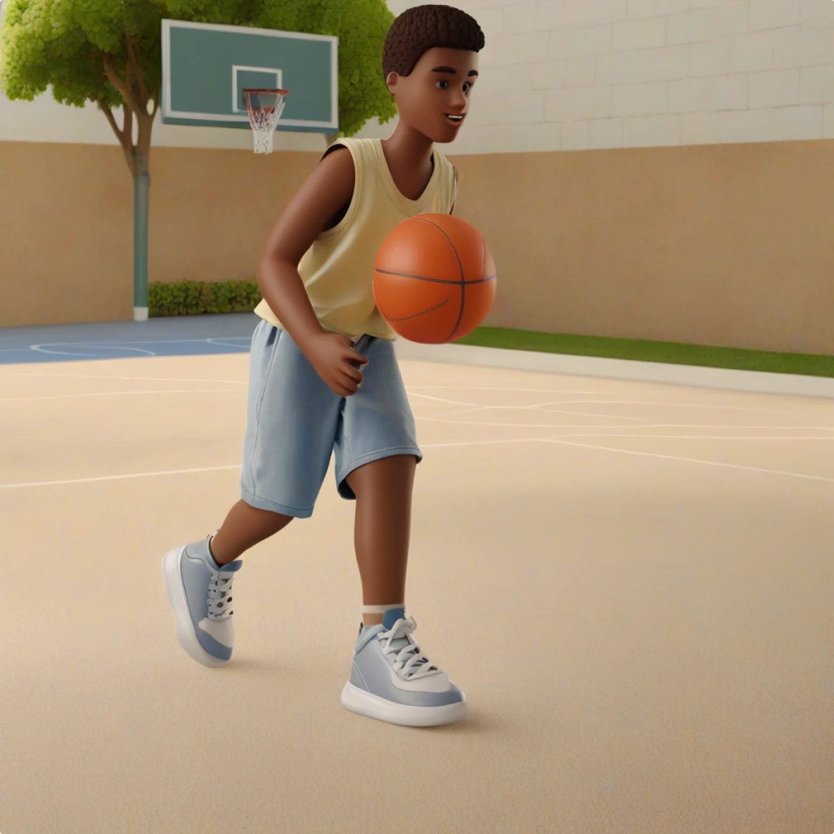 3D Business generated black make teenager playing basketball illustration