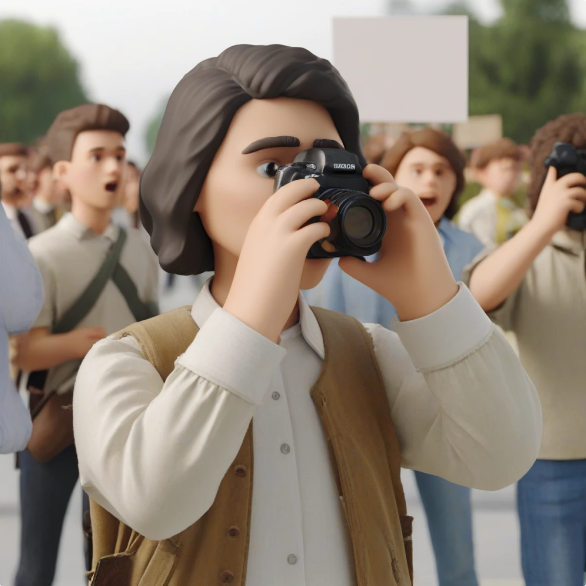 3D Business generated girl journalist taking pictures illustration