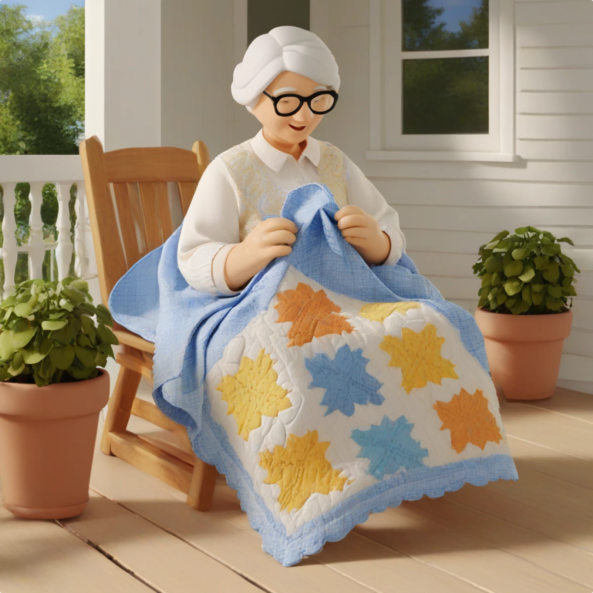 3D Business generated granny knitting in the chair illustration