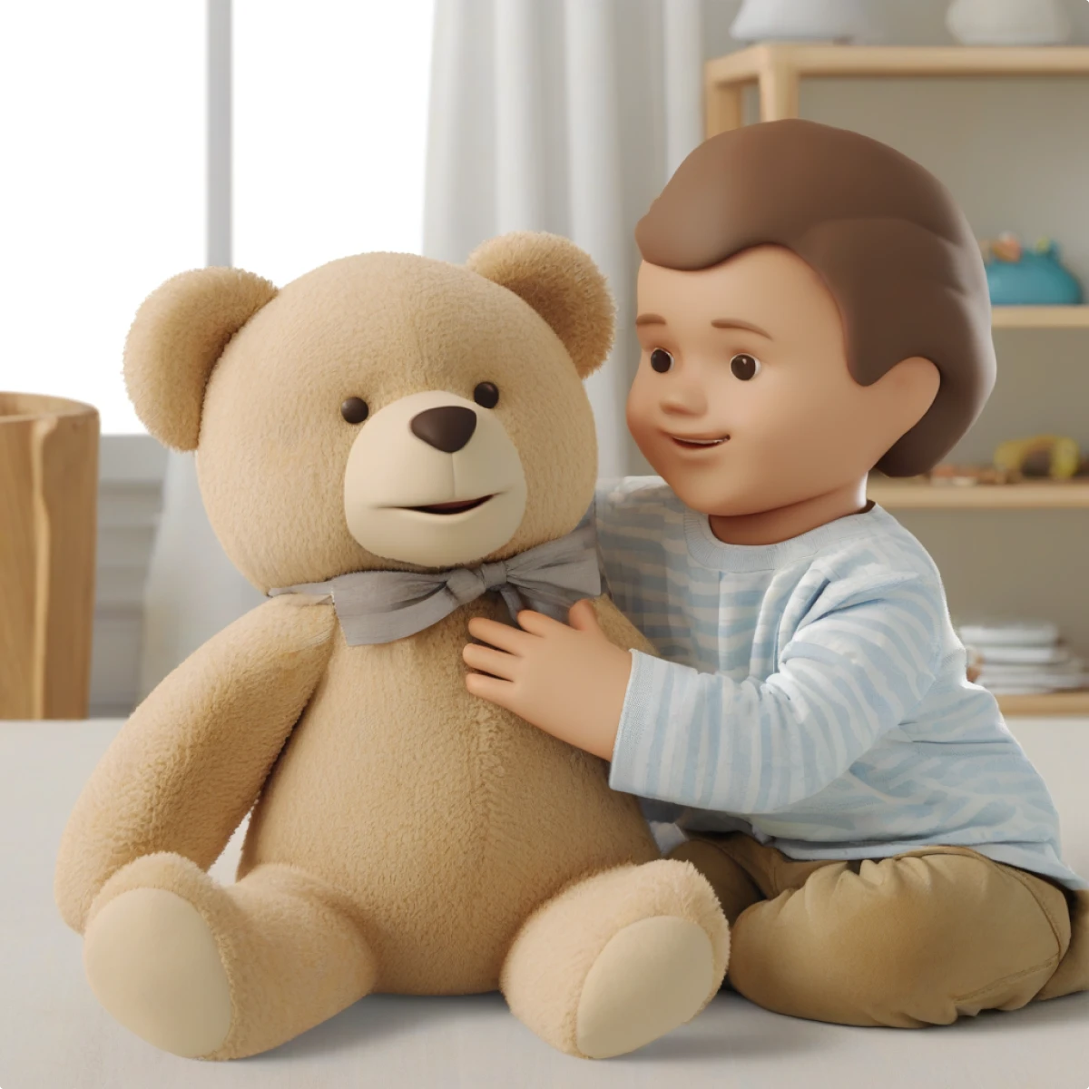 3D Business generated male toddler playing with a teddy bear in the room illustration