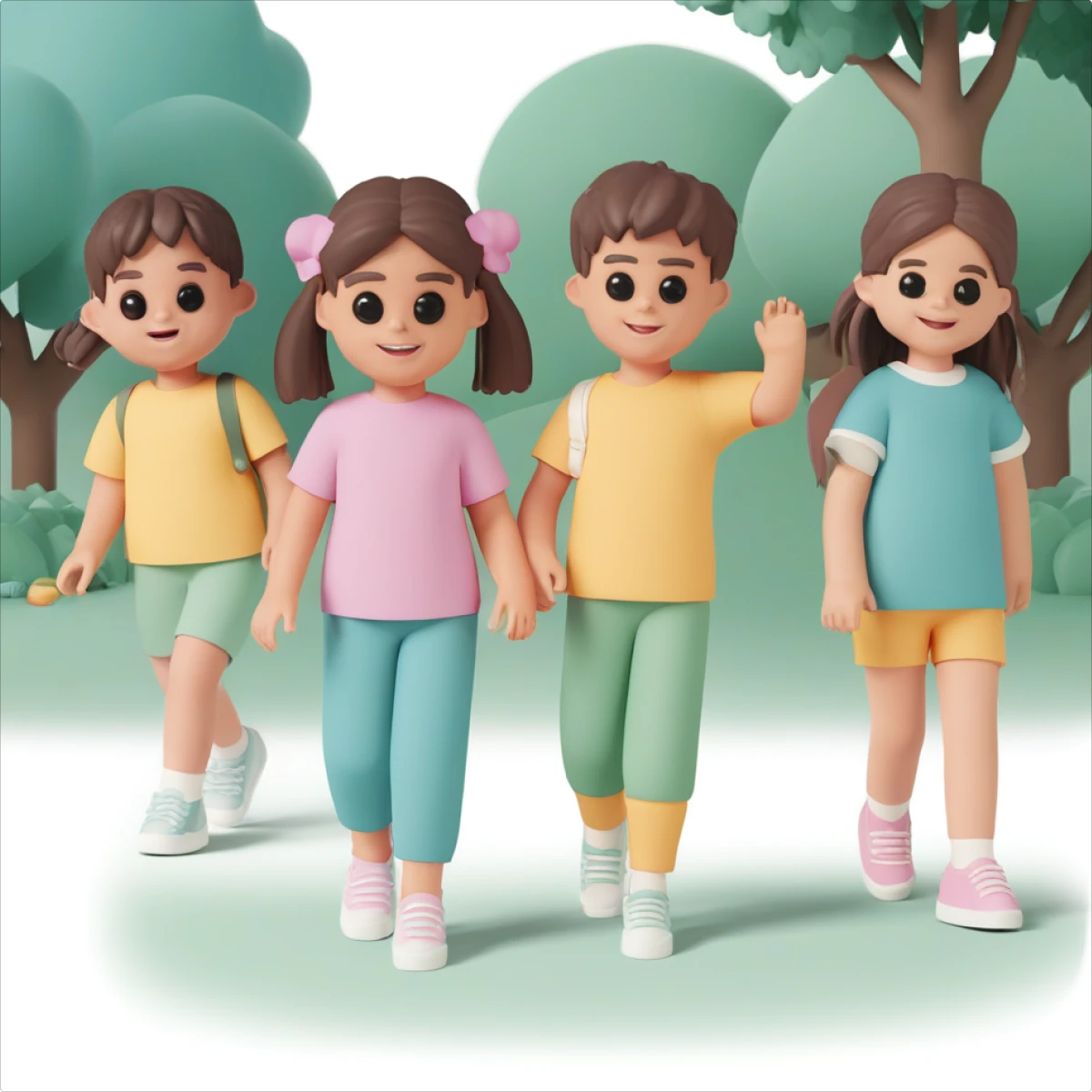 3D Casual Life generated kids in the park illustration