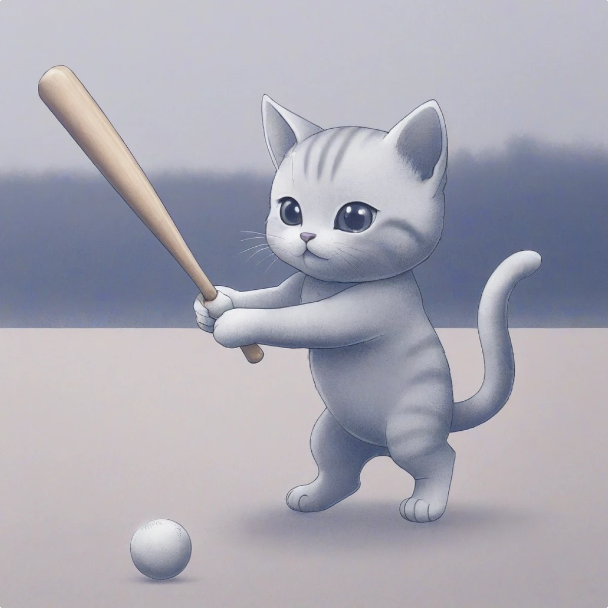 A cat playing baseball generated illustration in the Haze style — 2