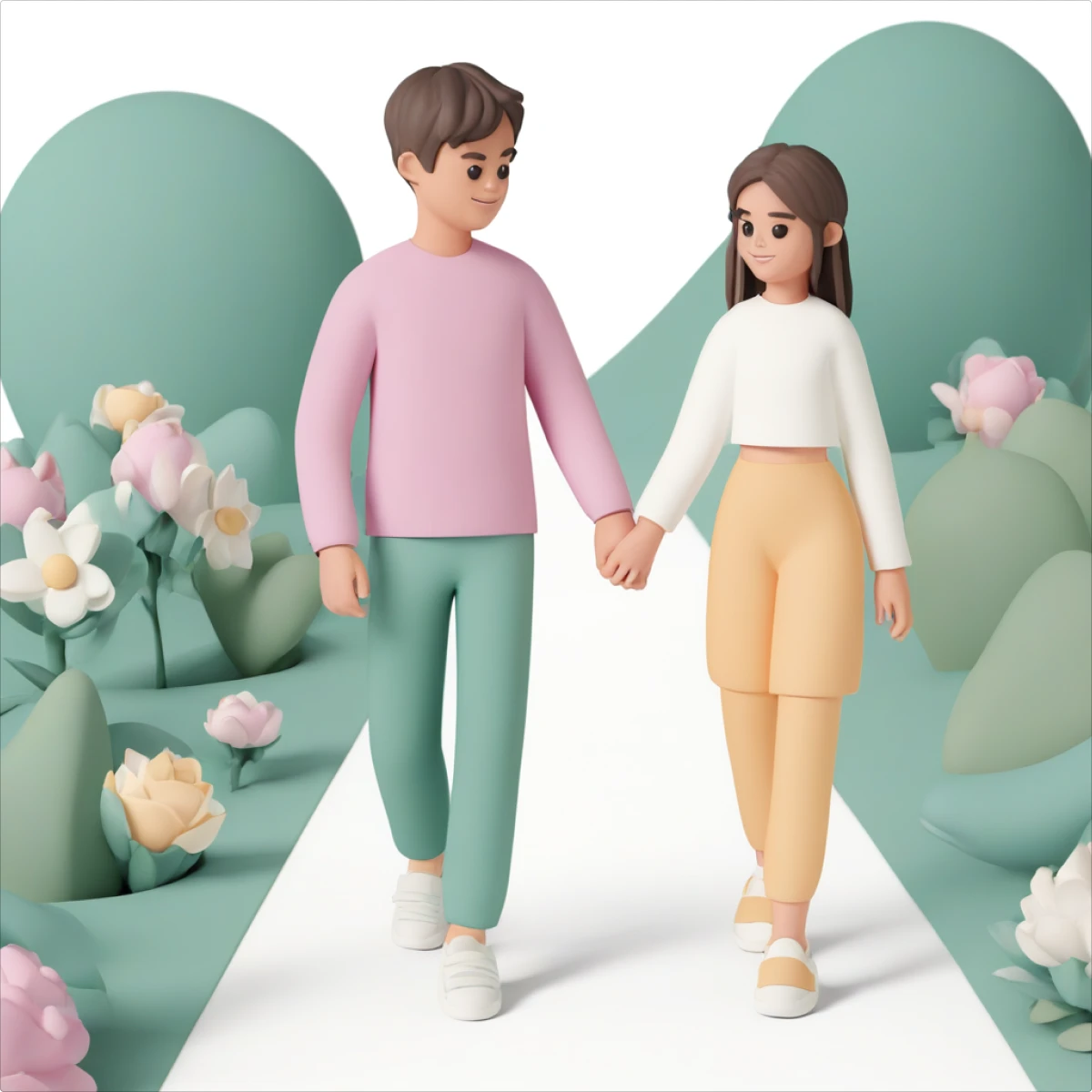 A man and a woman holding hands generated illustration in the 3D Casual Life style