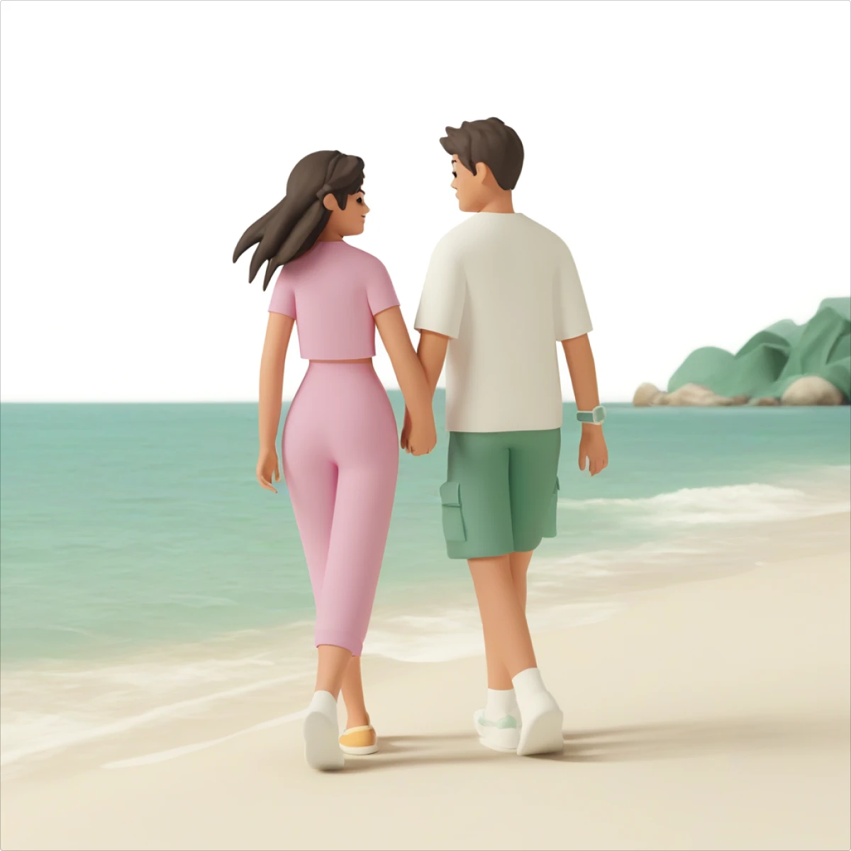 A man and a woman holding hands generated illustration in the 3D Casual Life style — 2