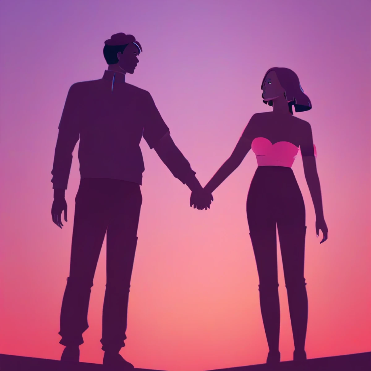 A man and a woman holding hands generated illustration in the Neon style — 2