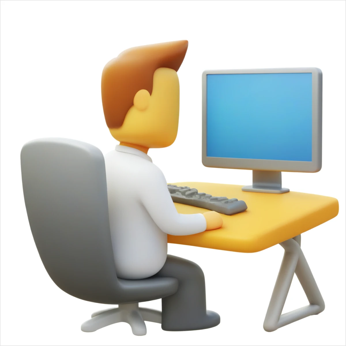 Businessman sits at a computer at an office generated illustration in 3D Fluency style