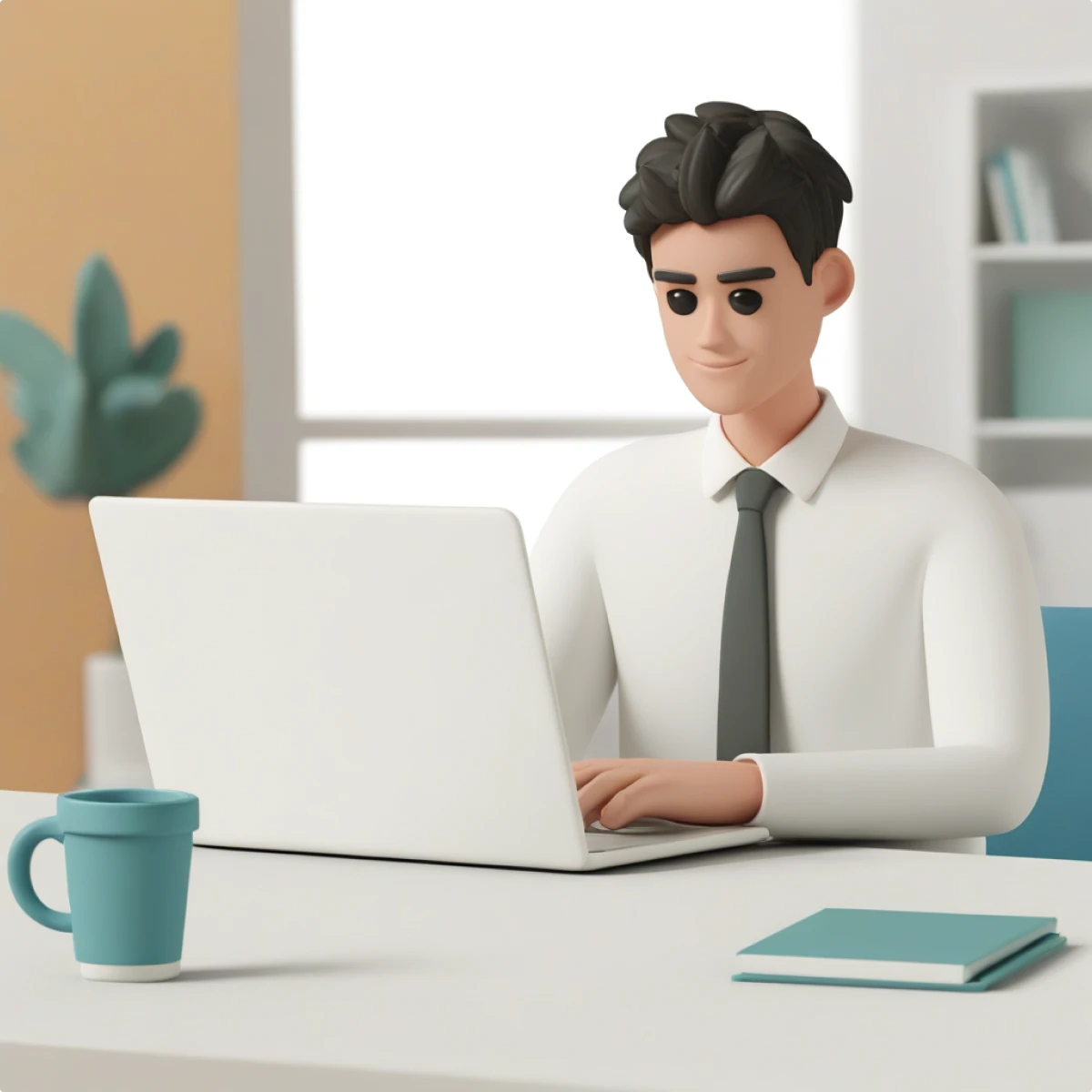 Businessman sits at a computer at an office generated illustration in the 3D Casual Life style