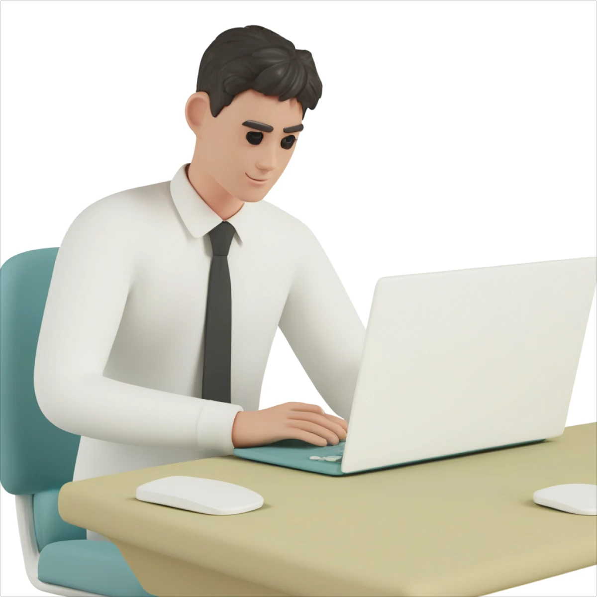 Businessman sits at a computer at an office generated illustration in the 3D Casual Life style — 2