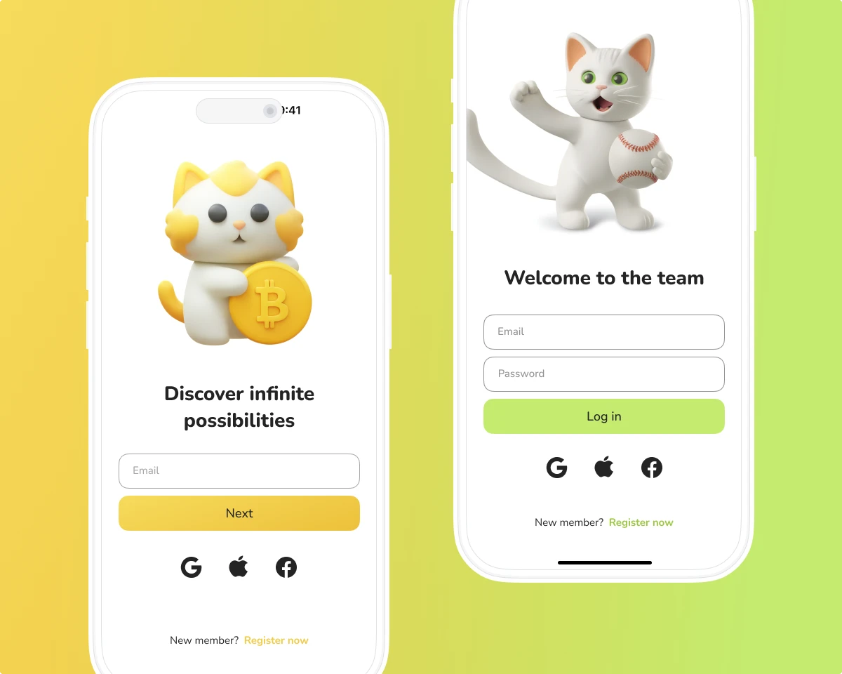 Finance mobile app with generated cat in 3D style