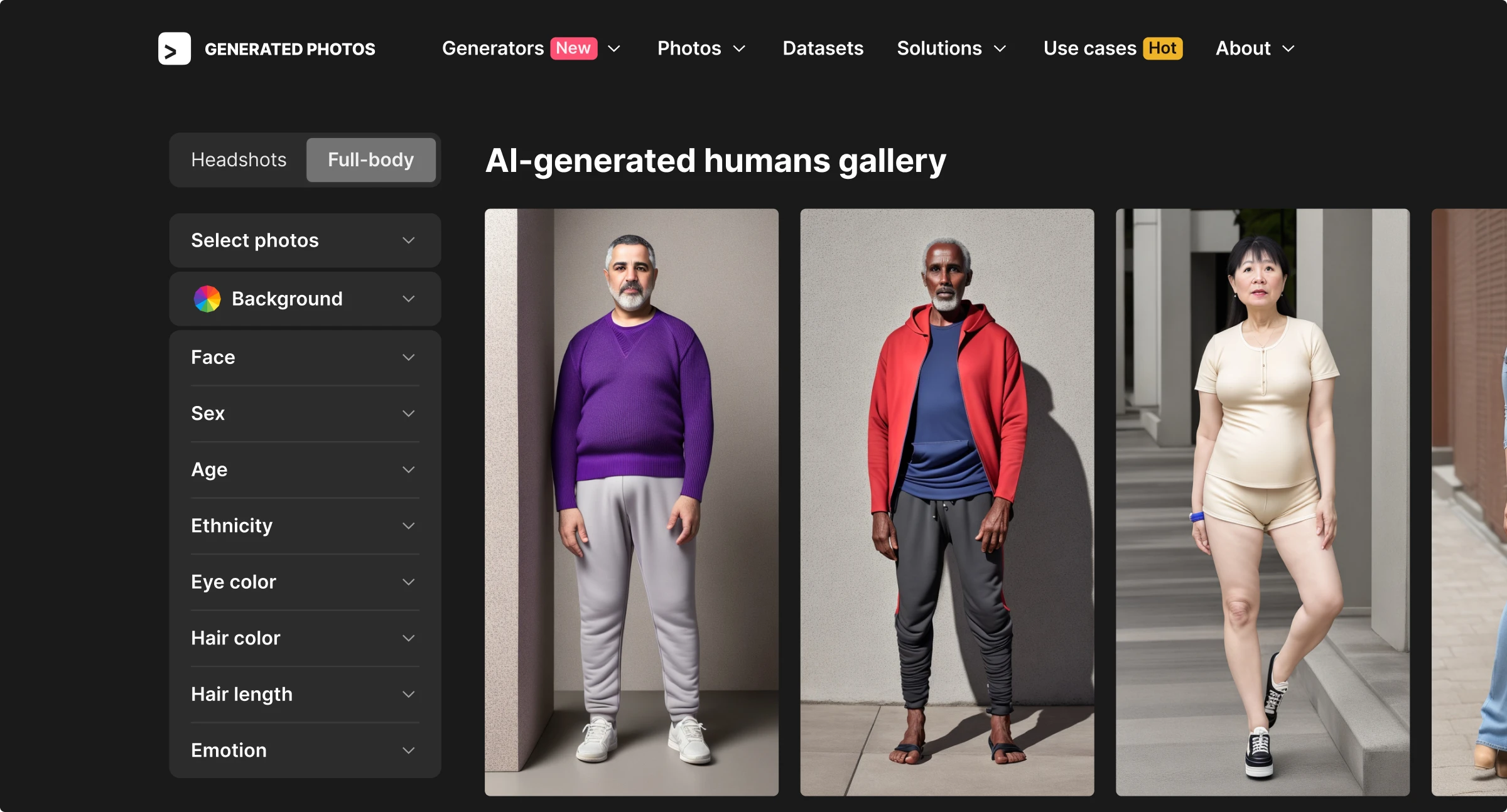 Generated humans gallery filters