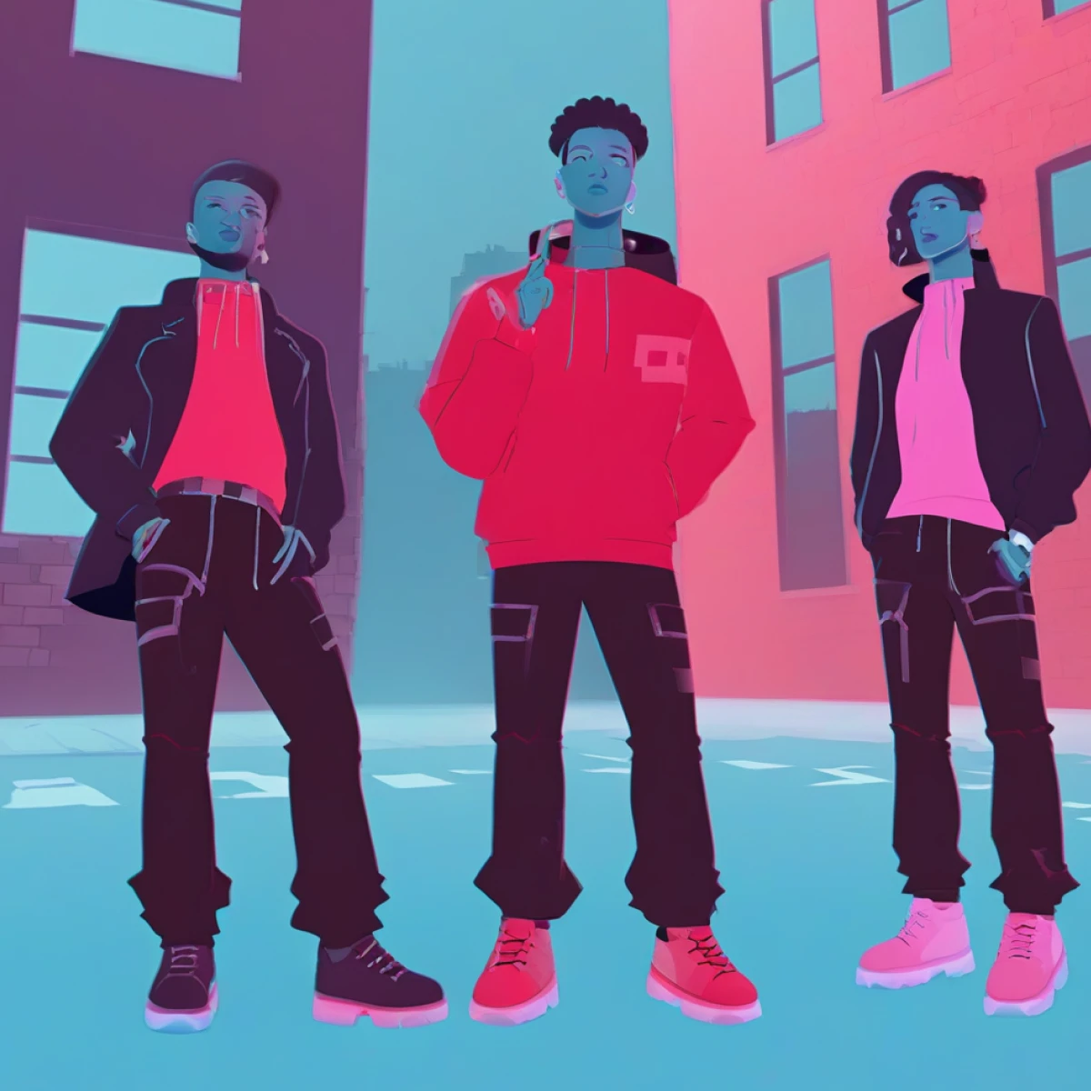 Generated illustration of group of hot black men in the Neon style