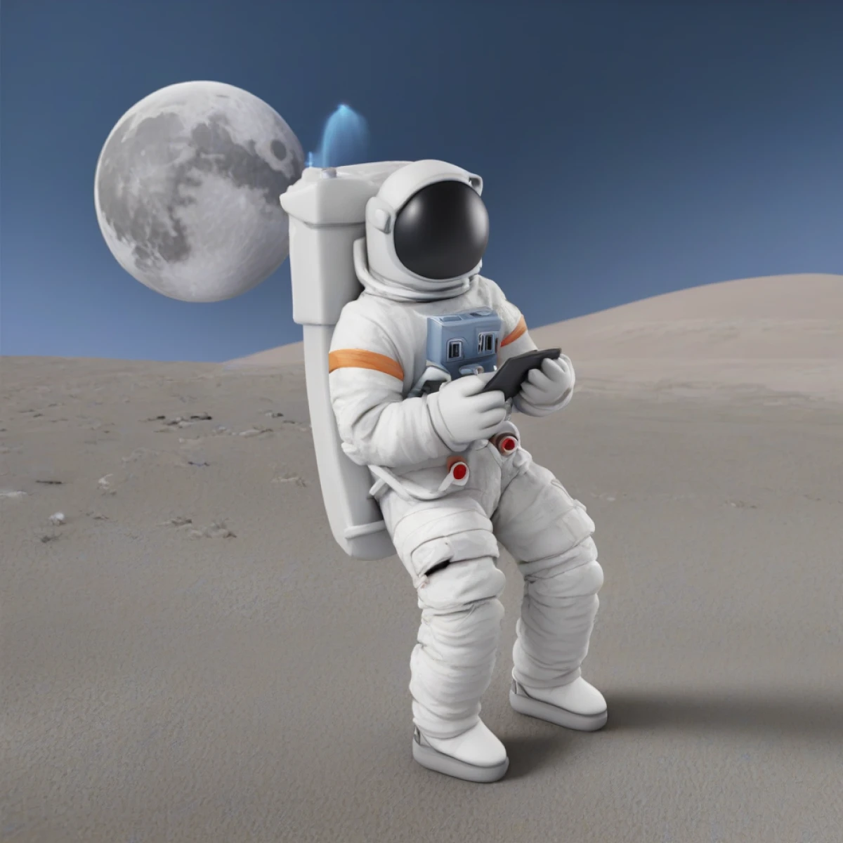 Generated illustration of someone sending text message from the moon in the 3D Business style