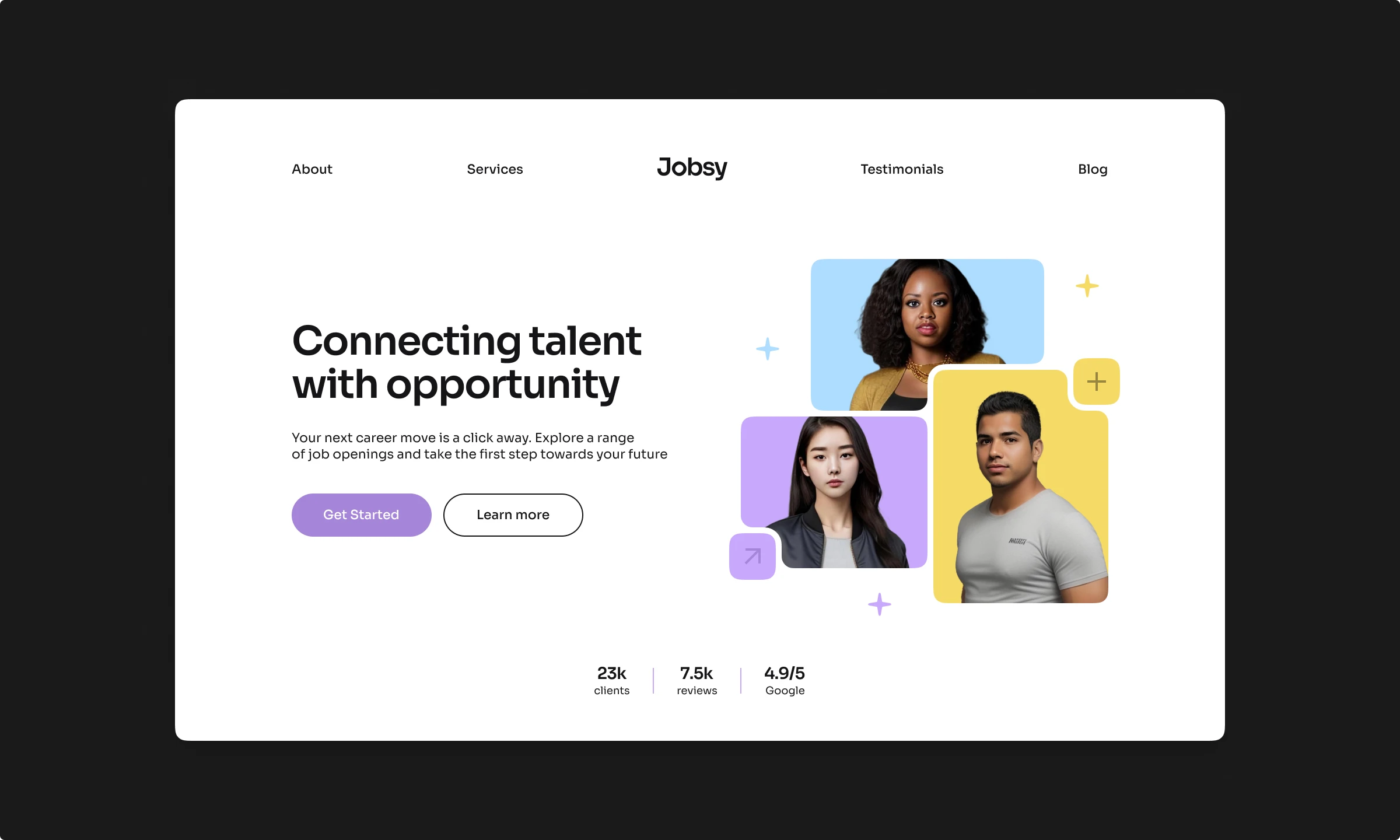 HR agency hero section design concept with generated humans