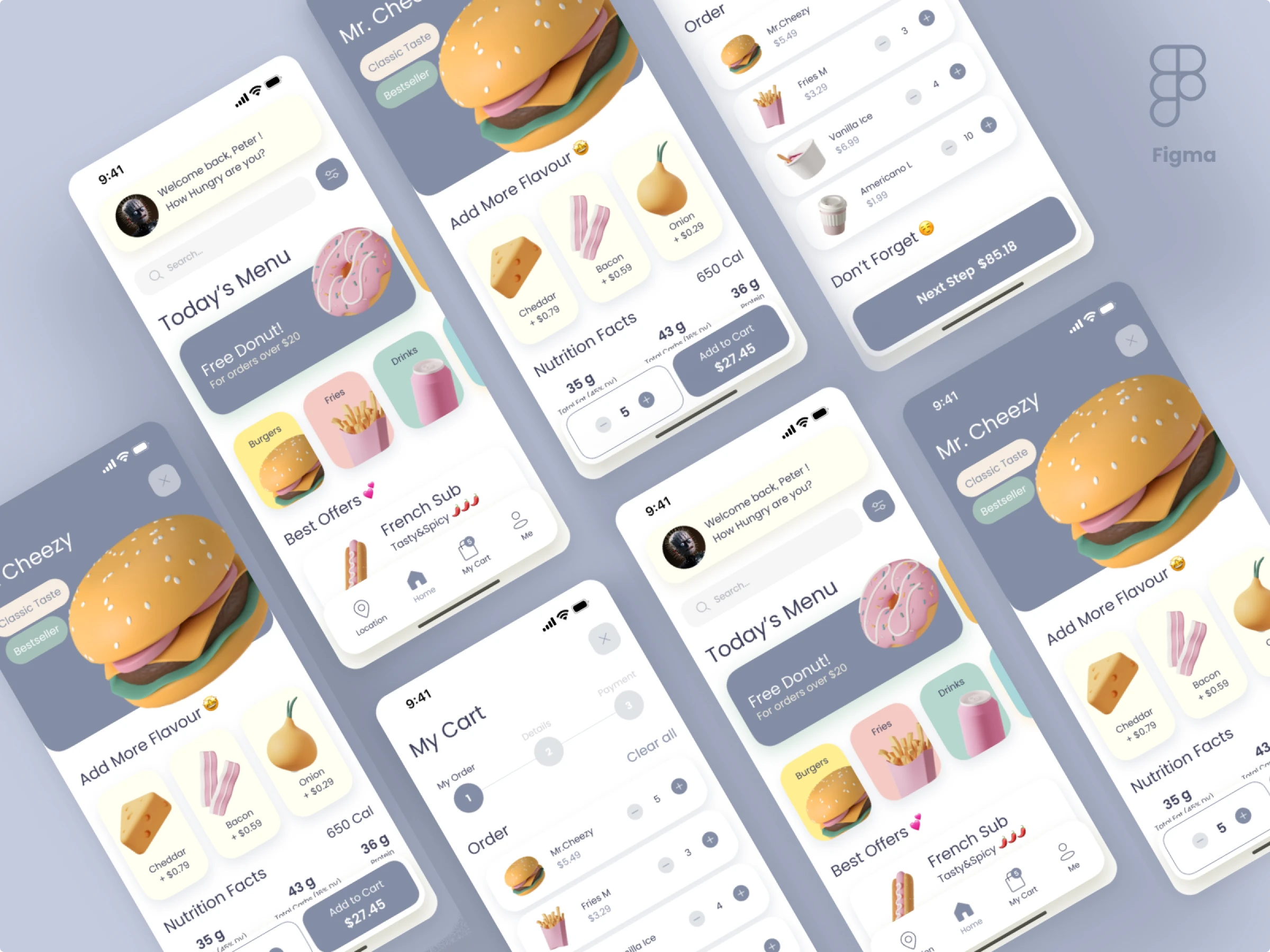 food app UI concept with 3d illustrations