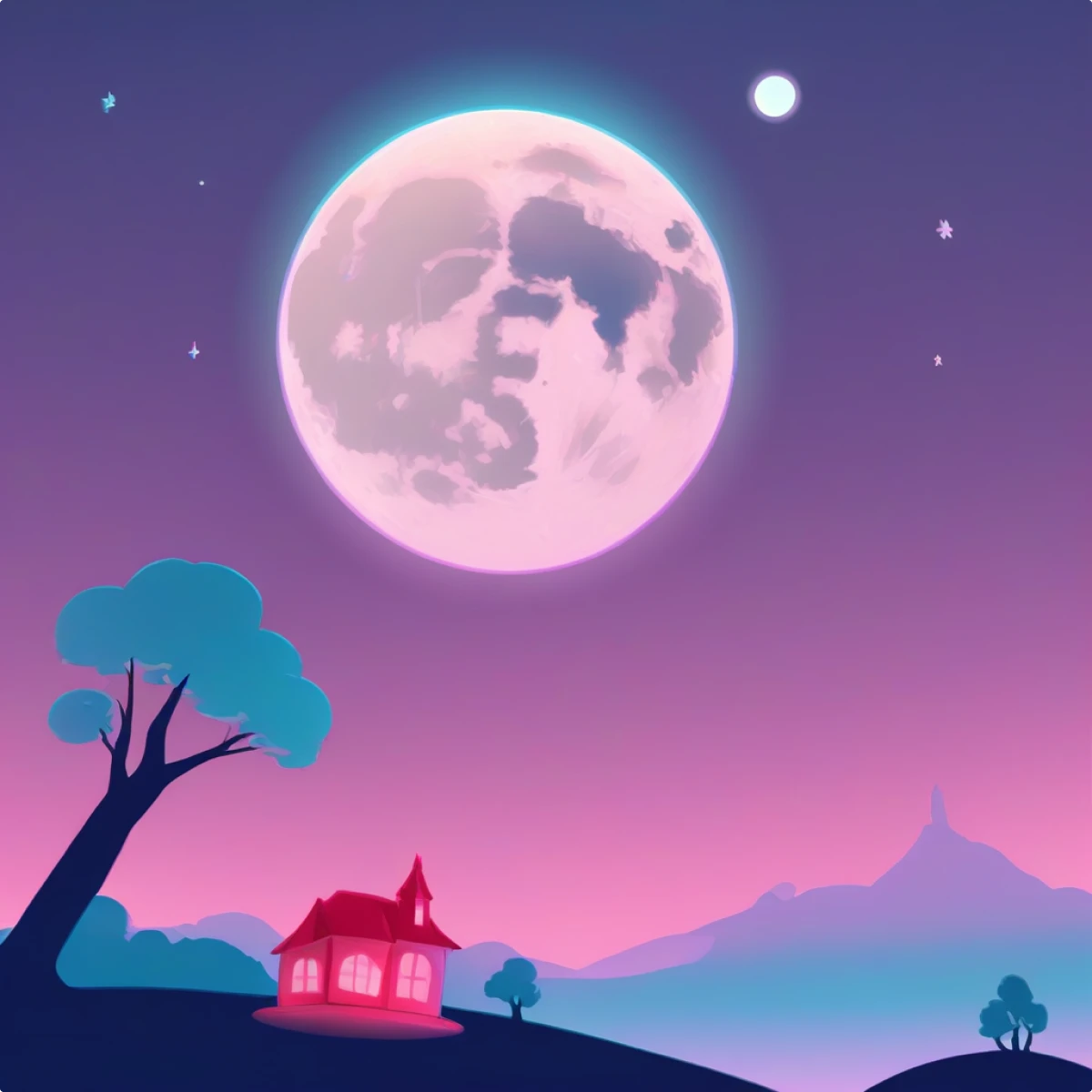 Neon generated fullmoon landscape illustration