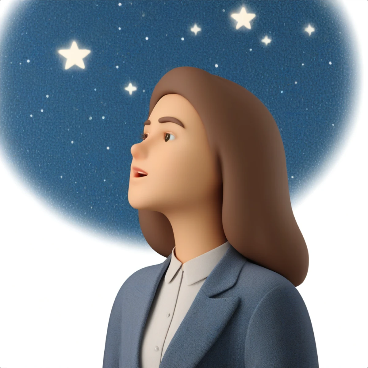 Woman looking up to the sky generated illustration in the 3D Business style