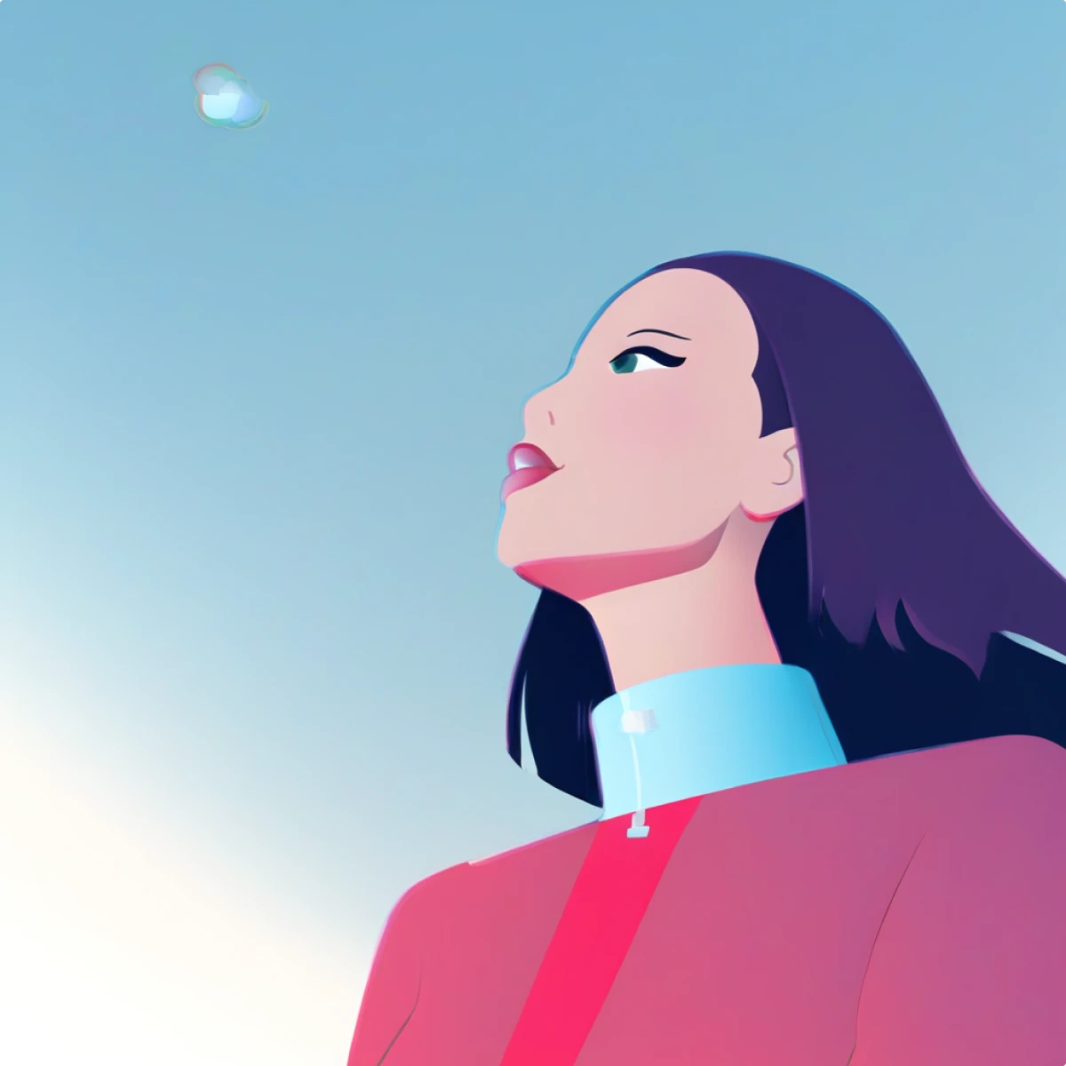 Woman looking up to the sky generated illustration in the Neon style — 2