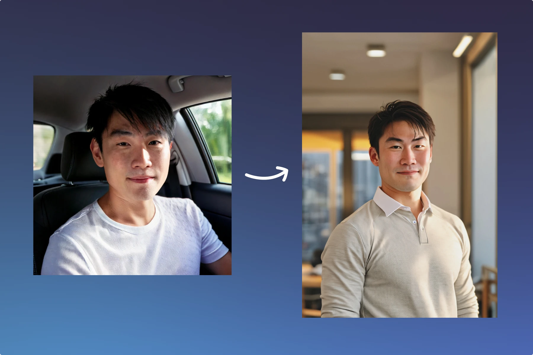 Before and after: Regular selfie vs GenYOU headshot