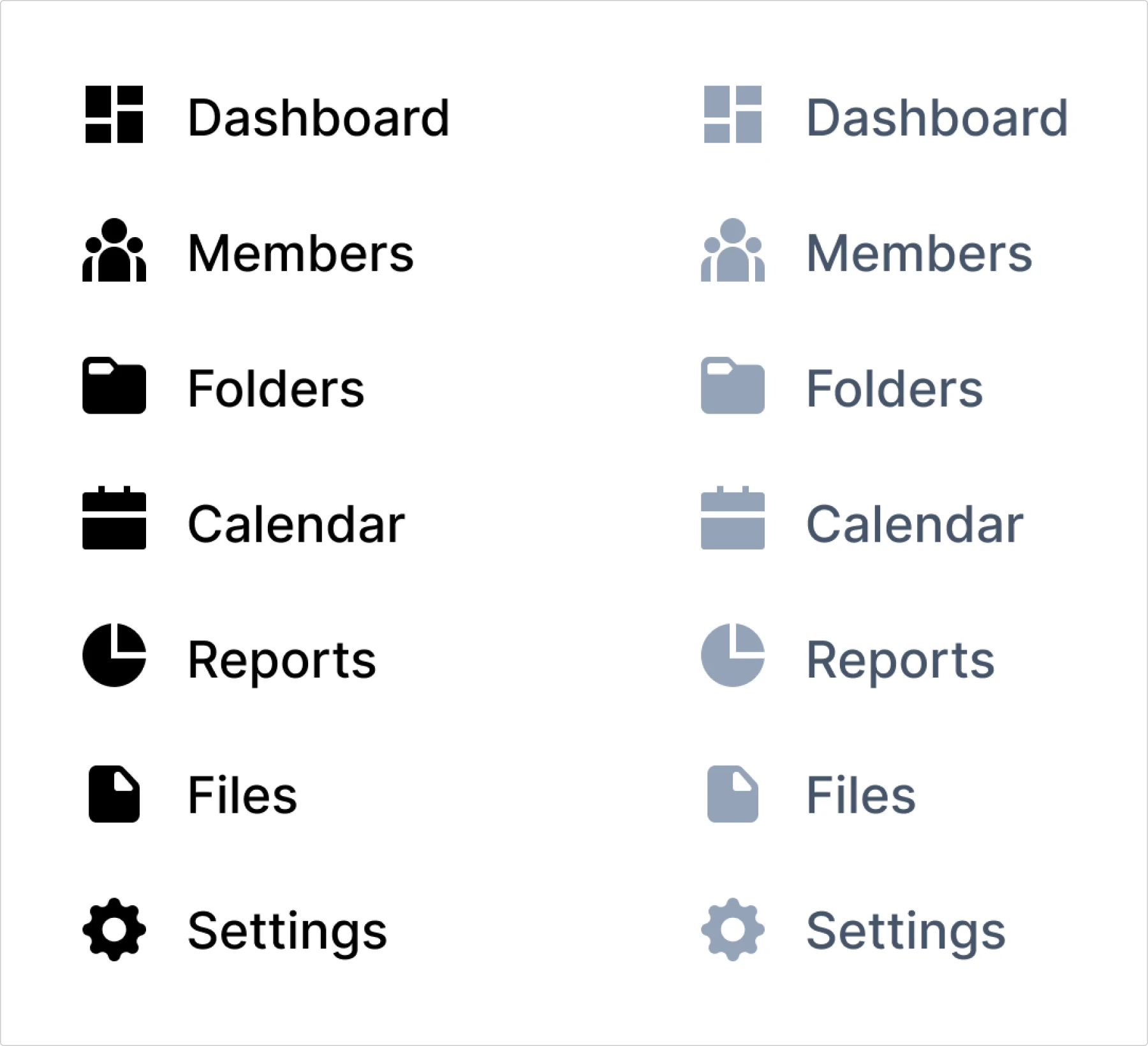 saturation of both the text and icons on hover