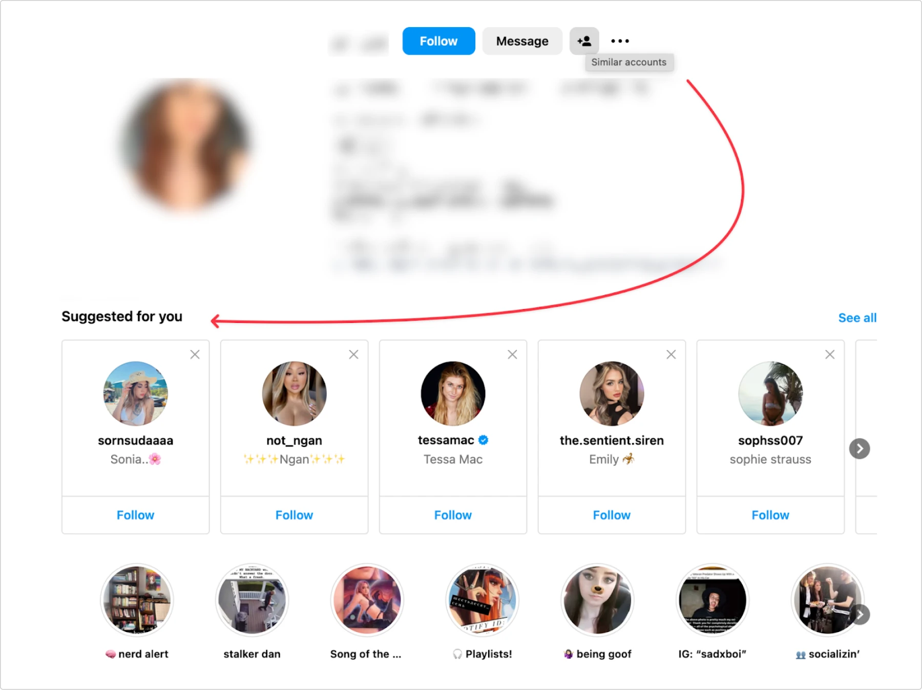 instagram suggested for you section